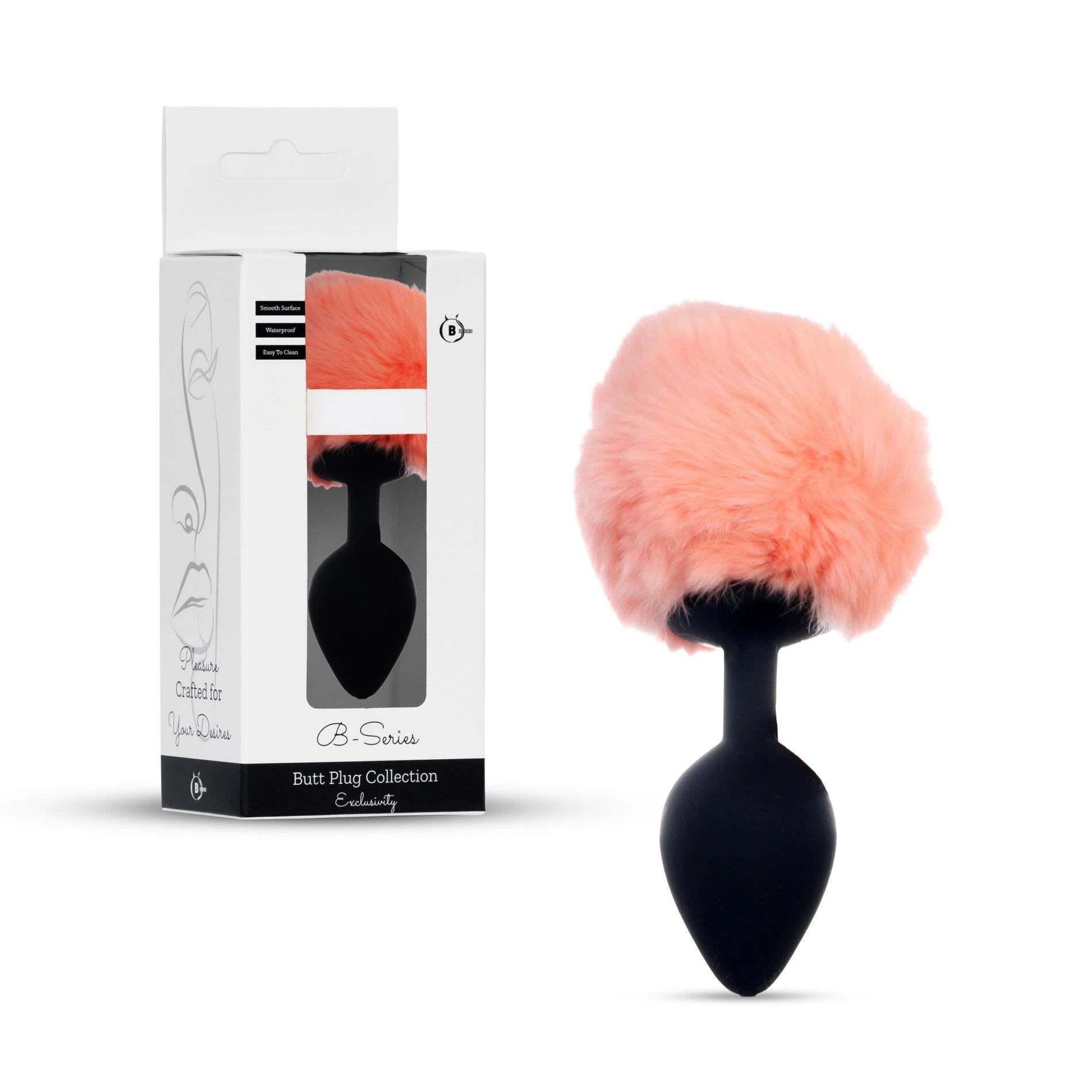 Plug-Bijou Silicon PLUG - Queue de lapin - Noir-Pêche