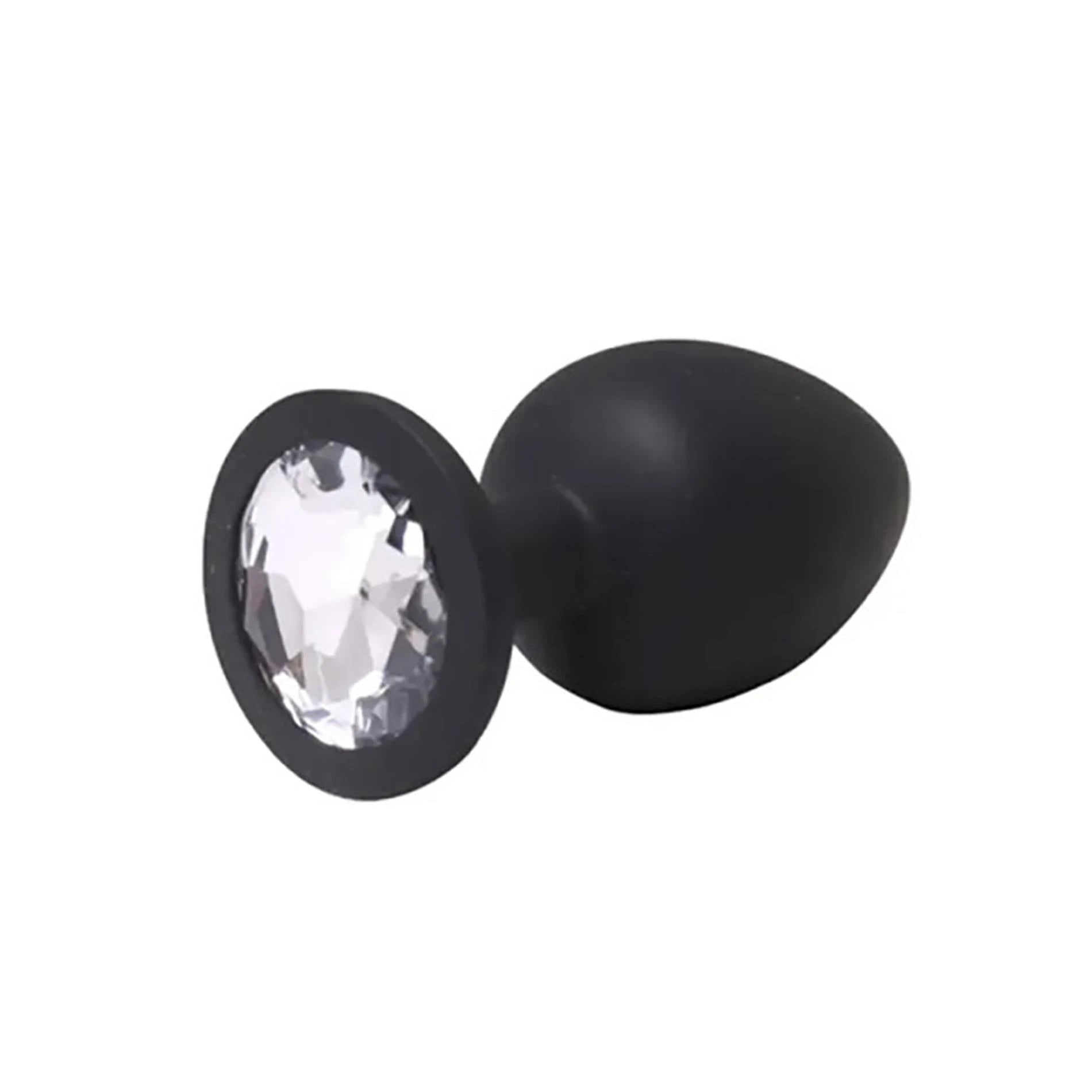 Plug anal noir de taille moyenne avec cristal blanc