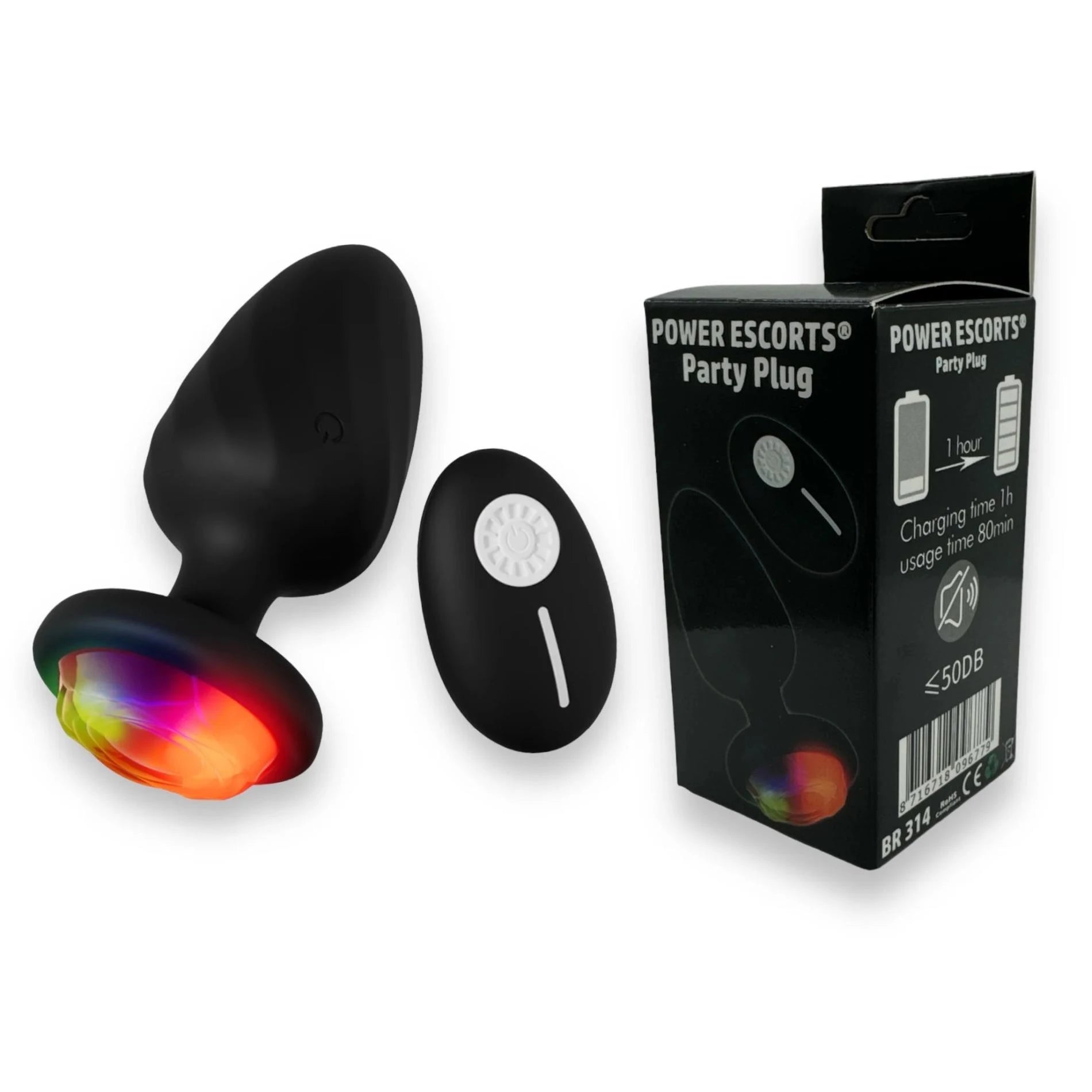 Power Escorts - Party Plug - Télécommande Plug Noir, Rechargeable par USB - 10 fonctions
