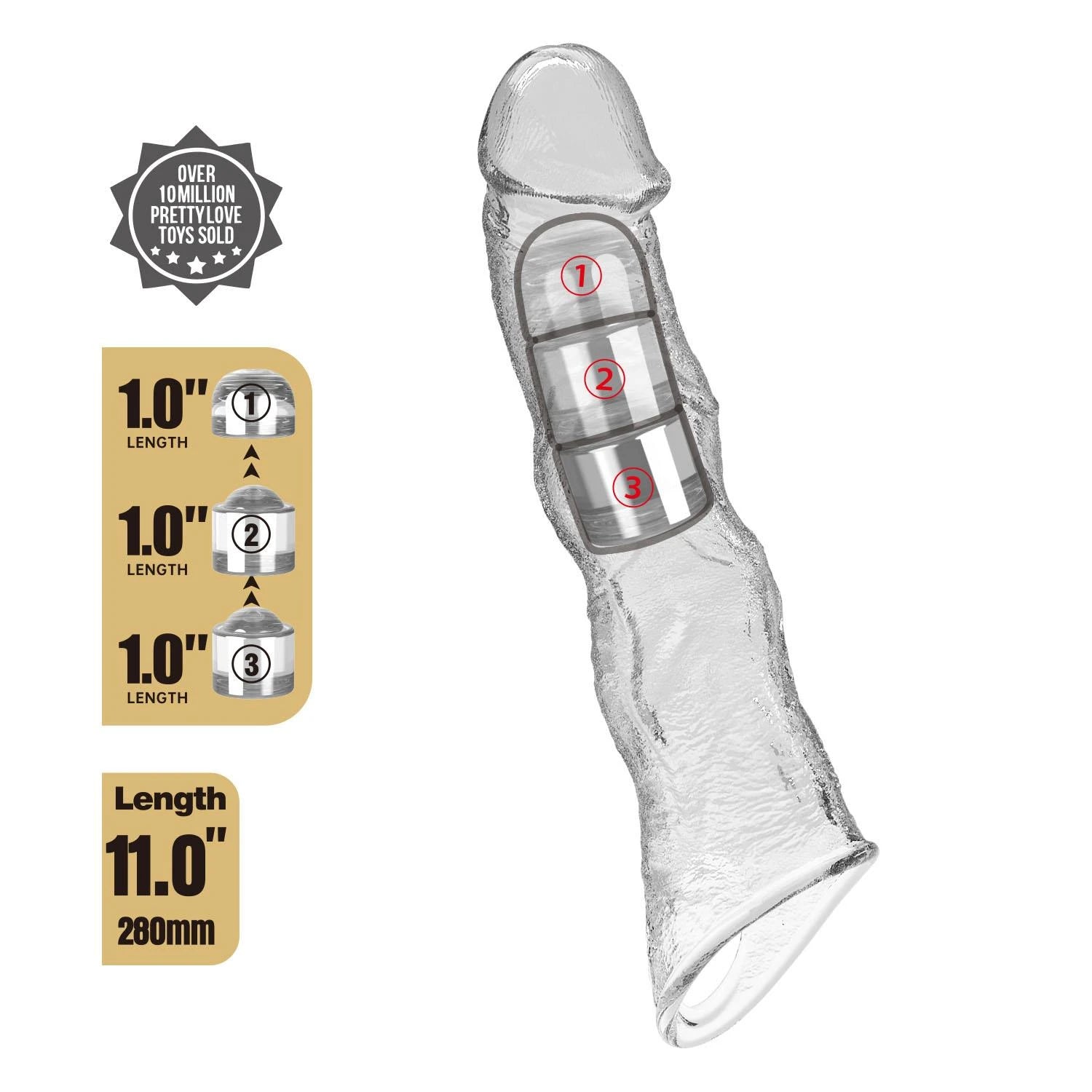 Pretty Love Extension Penis Sleeve with Modular Length Blocks Clear – 28 cm