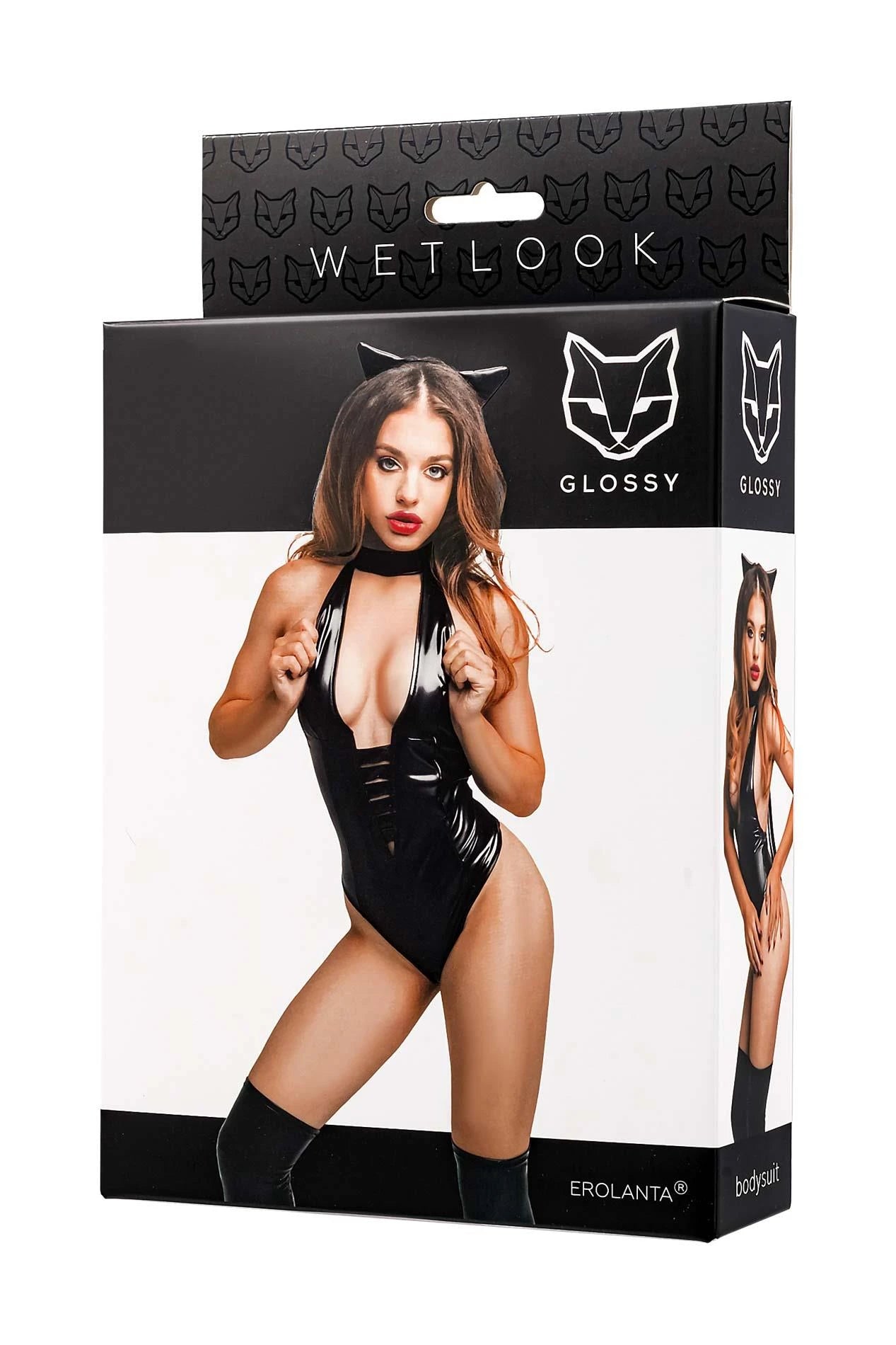 Glossy Kitti, body et oreilles de chat, wetlook, noir, M