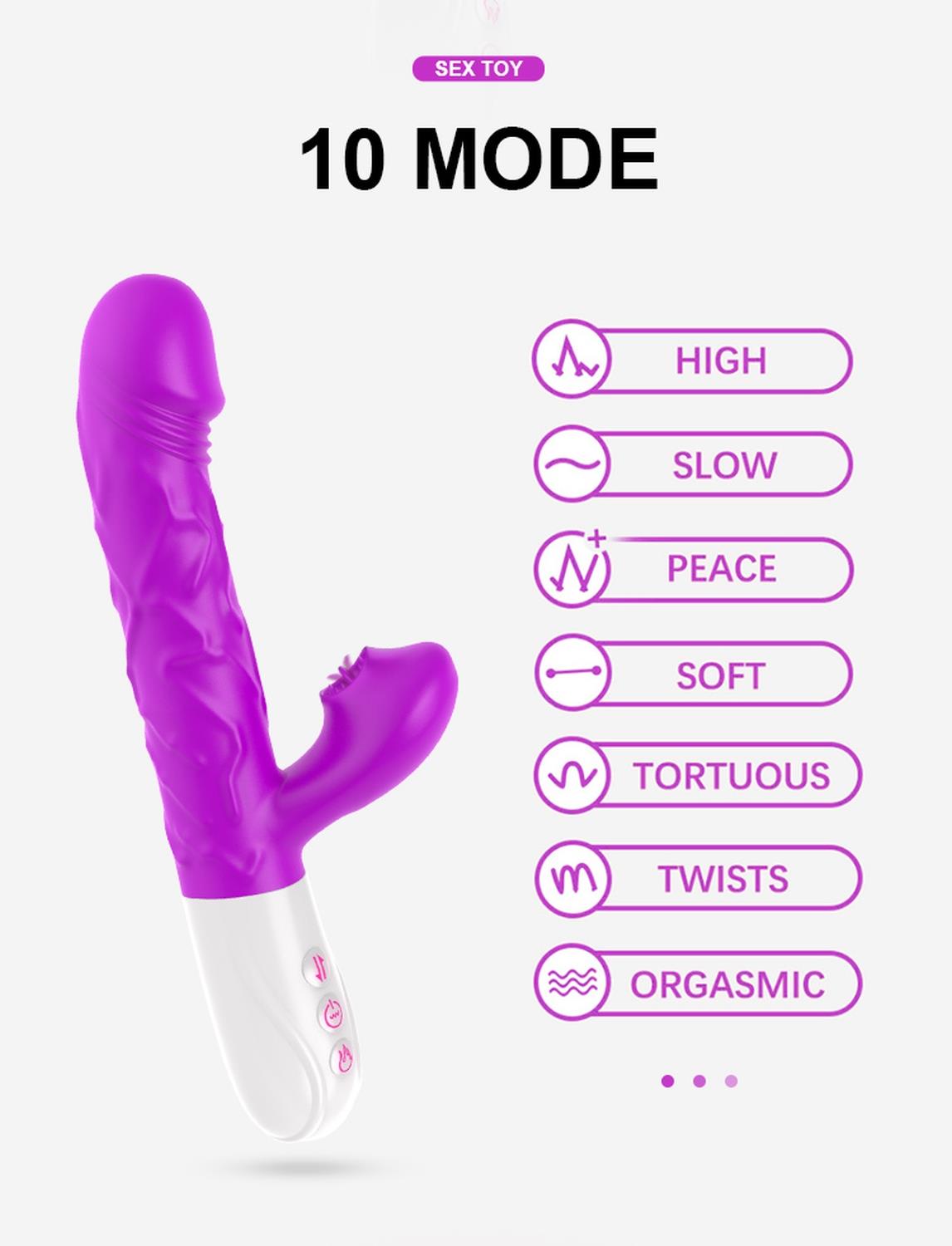 Vibromasseur - Vibromasseur langue en silicone, 10 fonctions USB