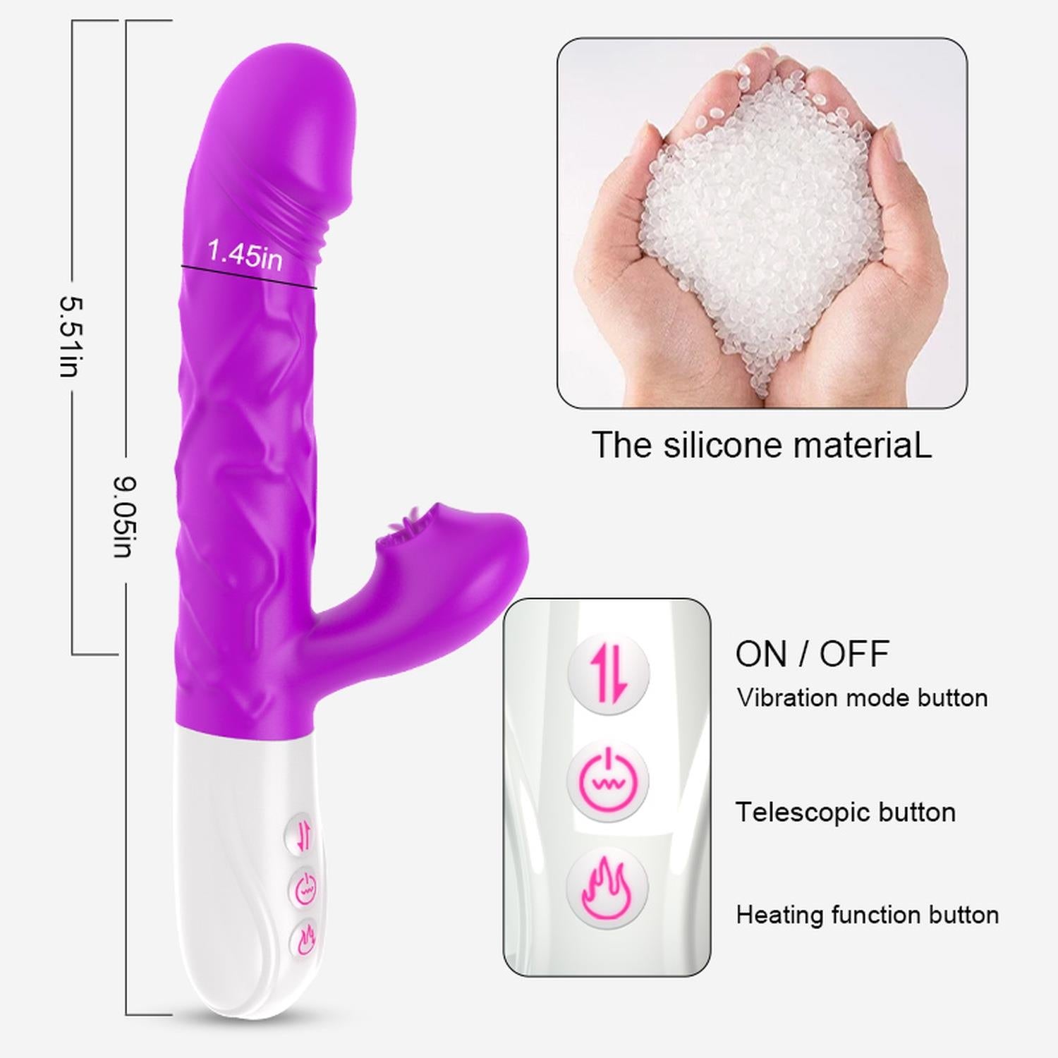 Vibromasseur - Vibromasseur langue en silicone, 10 fonctions USB