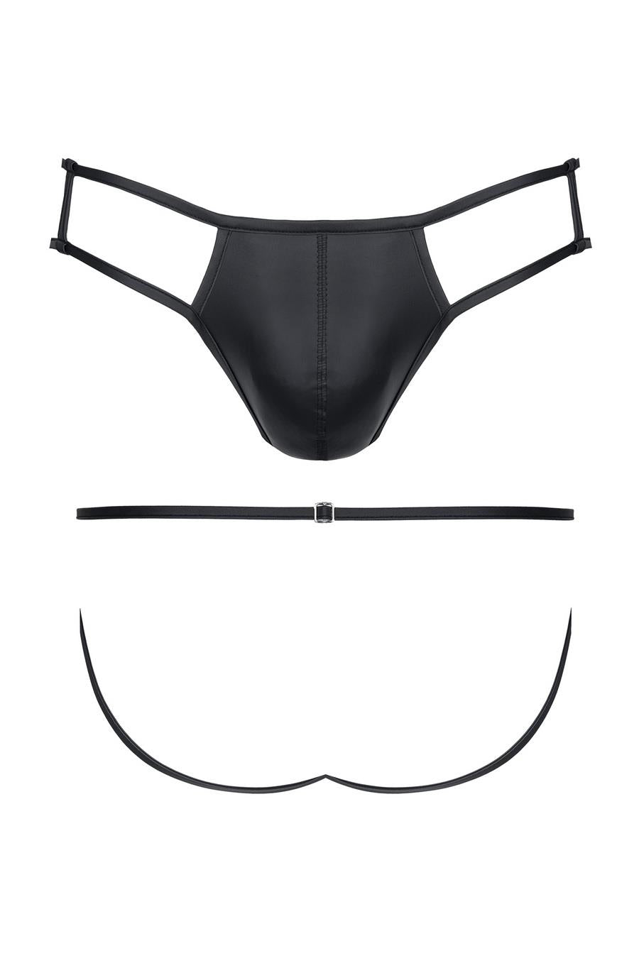 men's wetlook thong with open back and decorative element M