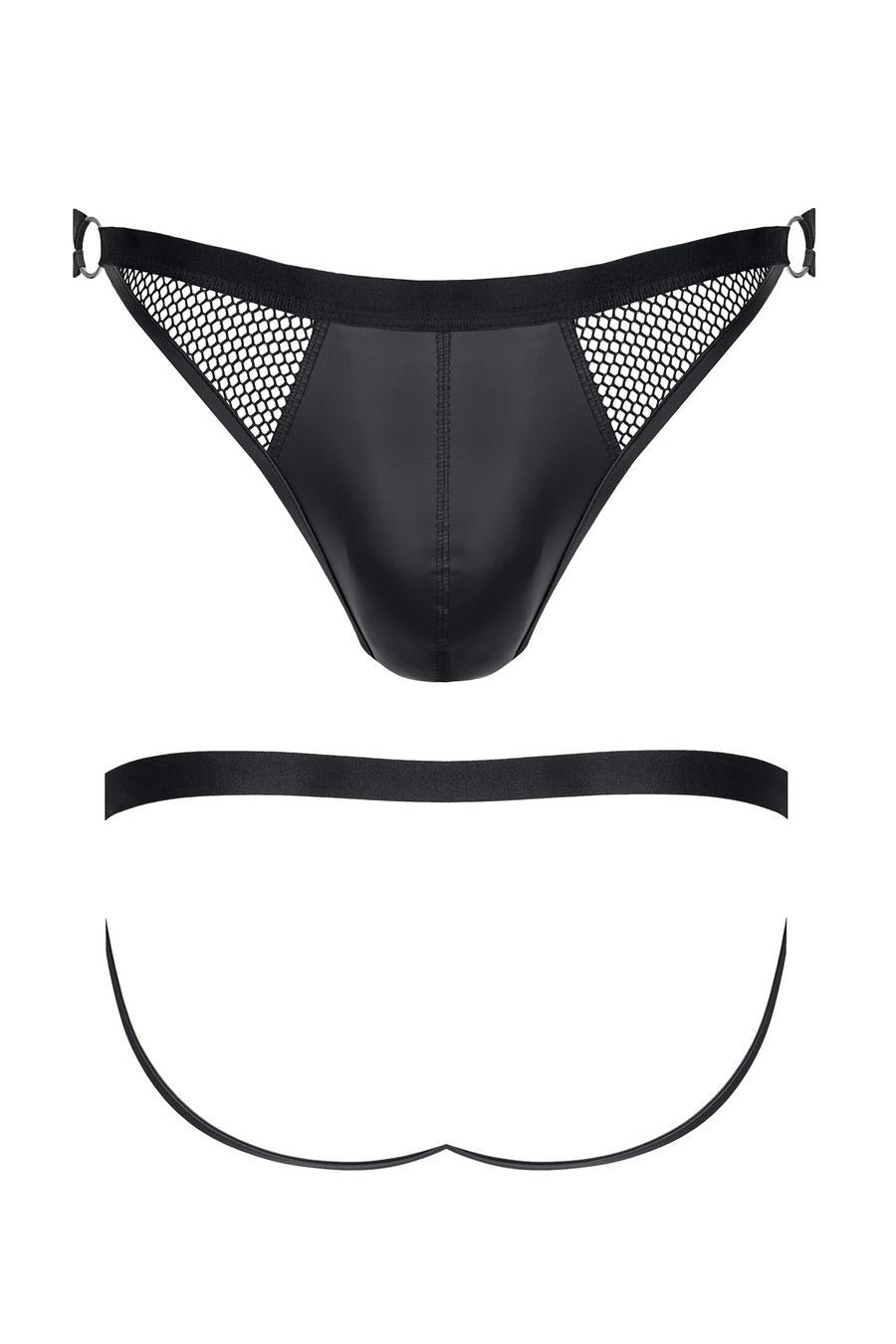Slip homme effet mouillé avec fesses ouvertes et élément décoratif sur le côté XXL