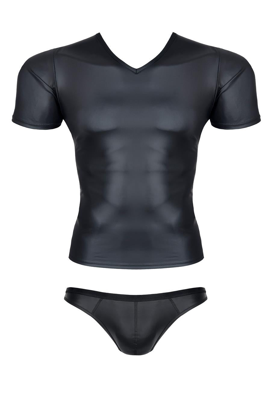 men's wetlook set: V-neck t-shirt, Brazilian briefs S