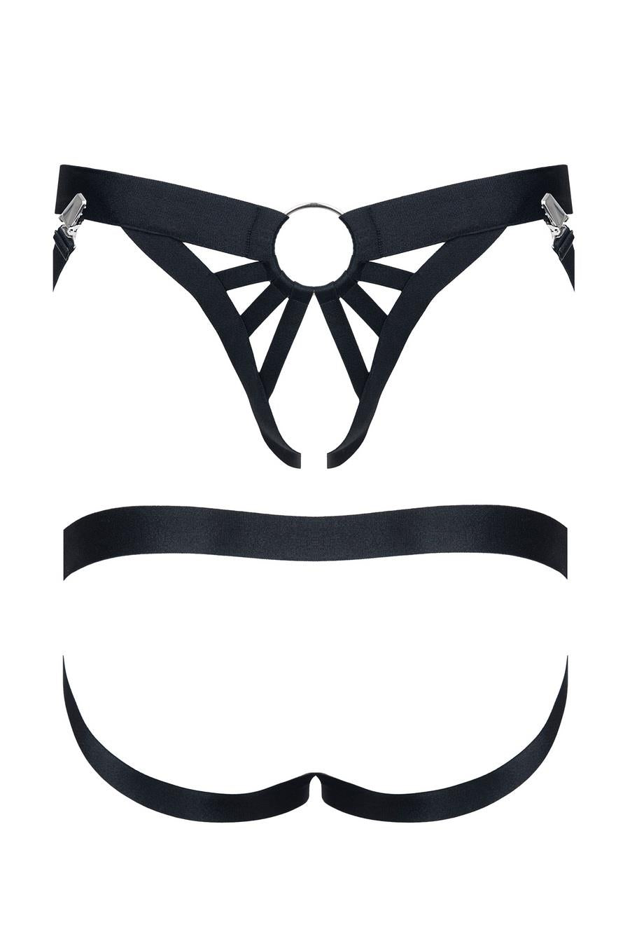 men's rubber set: t-shirt with decorations on the back and front, open-back briefs L/XL