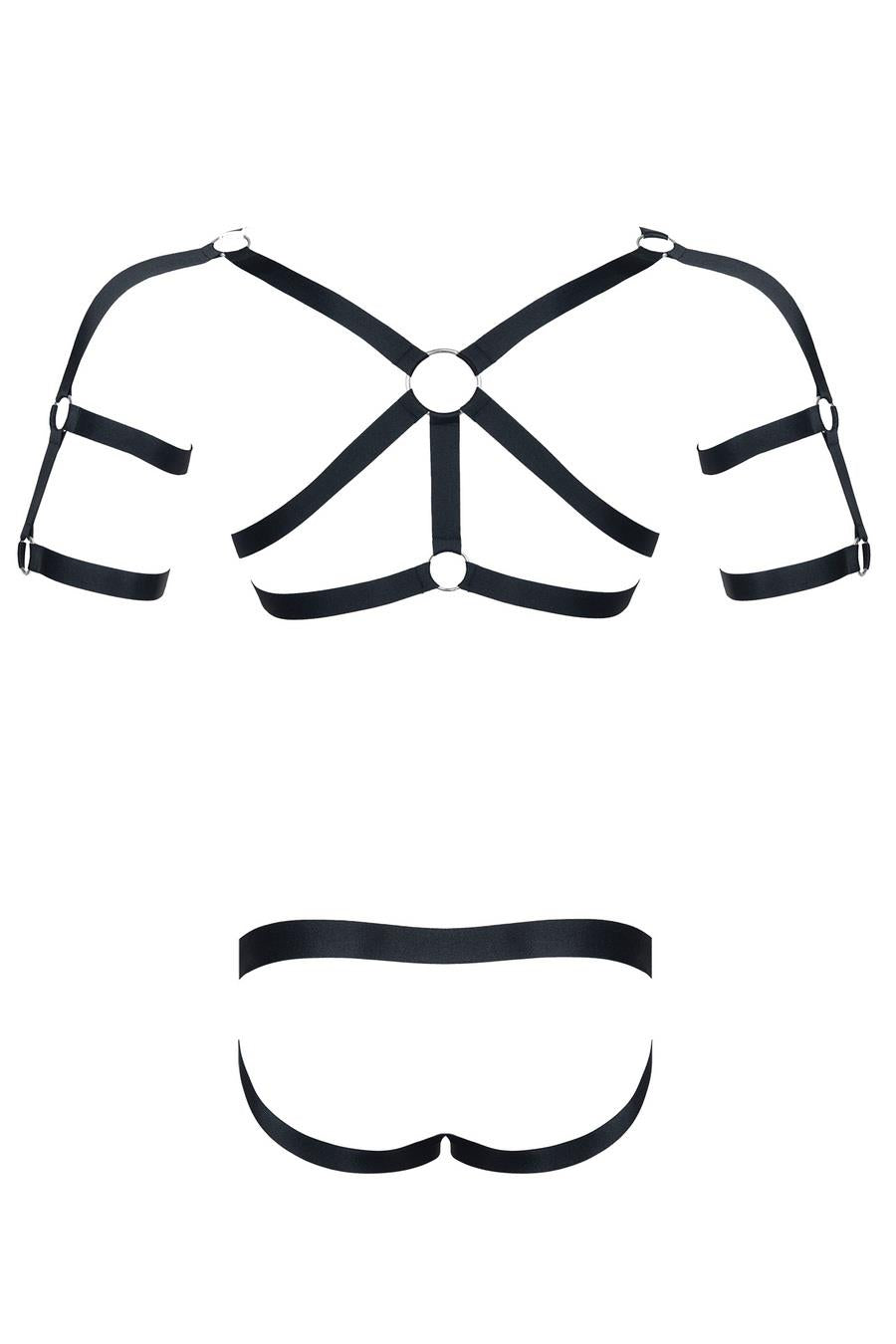 men's rubber set: t-shirt with decorations on the back and front, open-back briefs L/XL