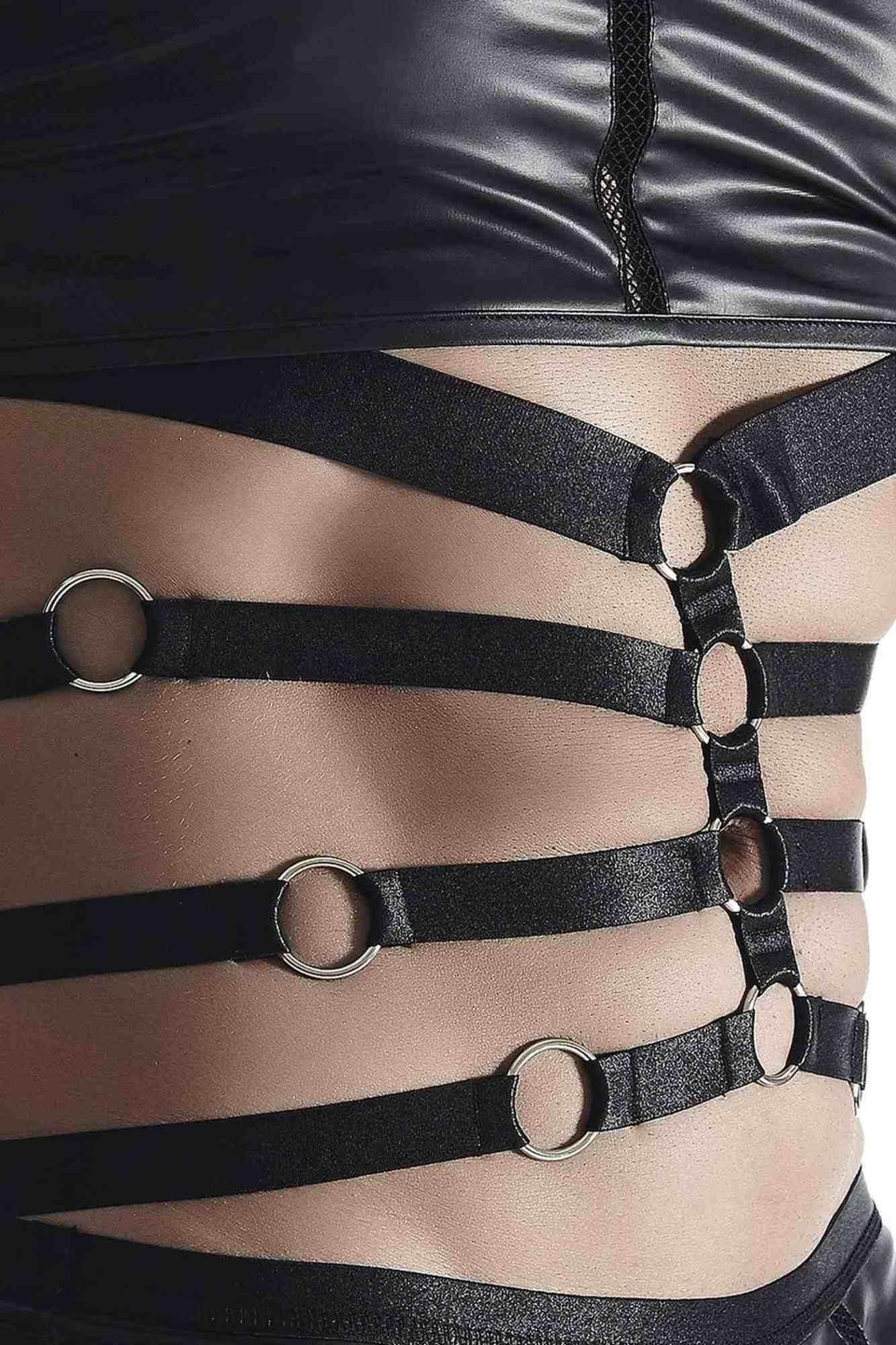 męski komplet z wetlooka: t-shirt z ozdobną gumą, stringi z ozdobną taśmą z przodu M