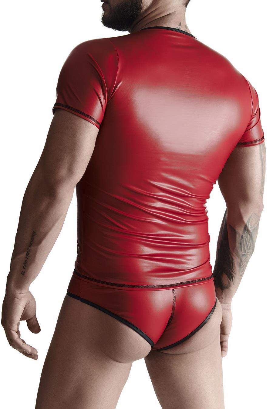 men's wetlook set: V-neck t-shirt, Brazilian briefs S