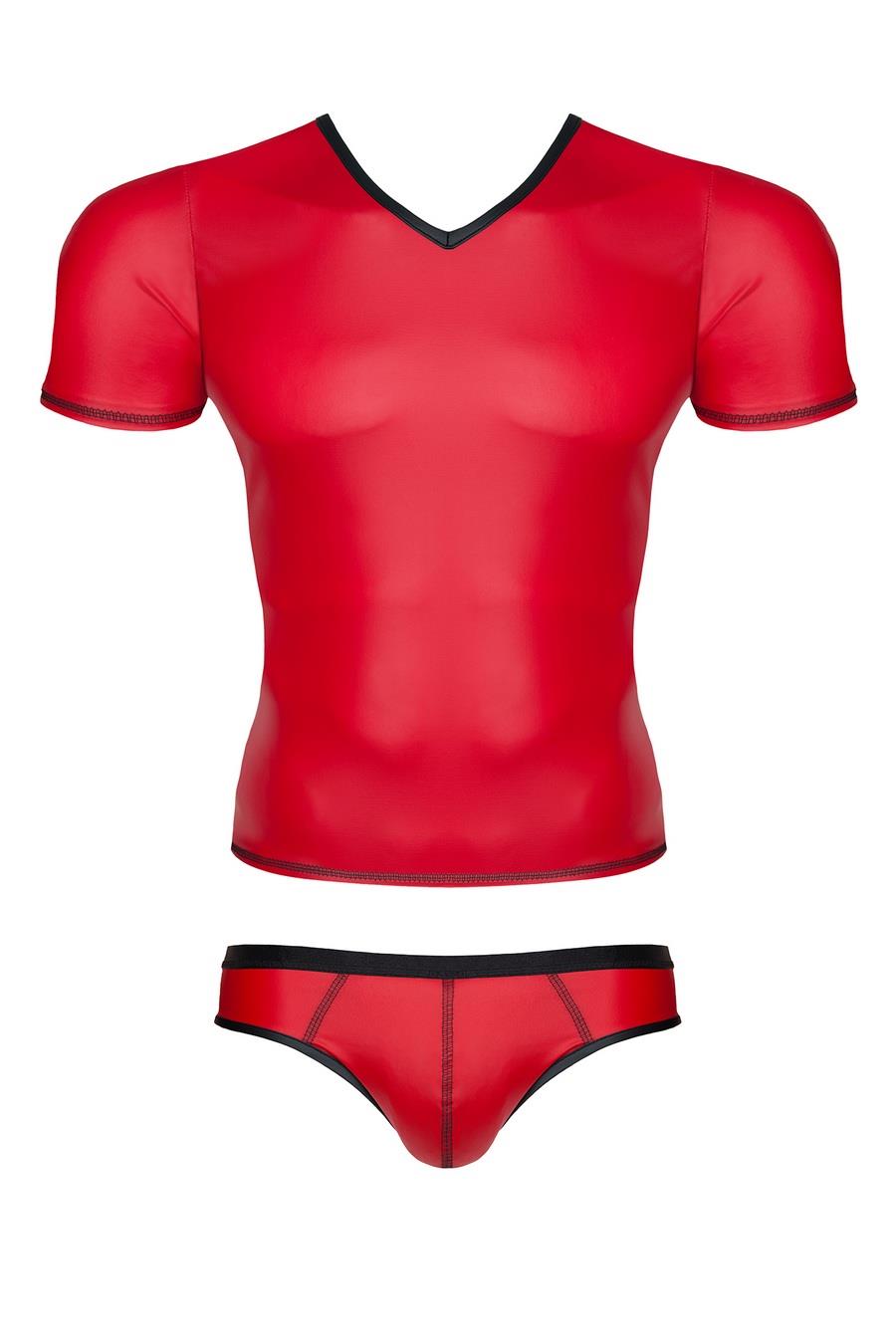 men's wetlook set: V-neck t-shirt, Brazilian briefs S
