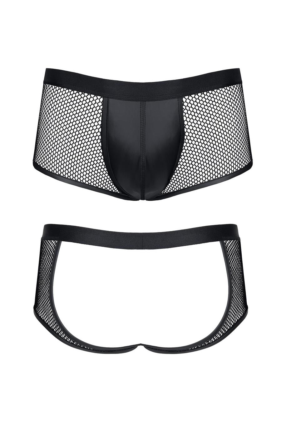 Short homme en wetlook et maille stretch avec fesses ouvertes L