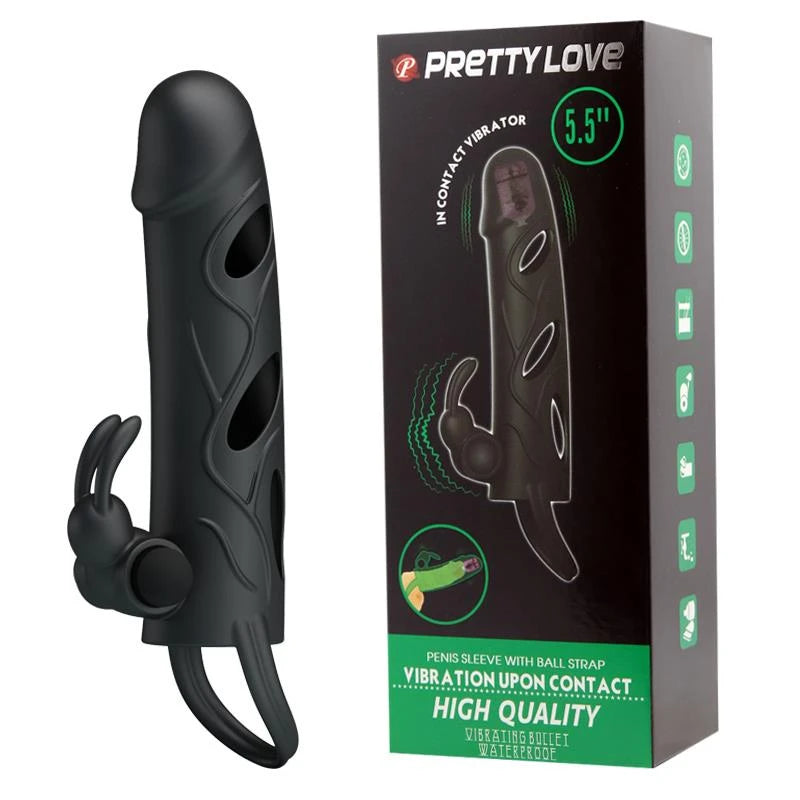 PRETTY LOVE - ANNEAU PÉNIS AVEC SANGLE À BILLES vibration NOIR