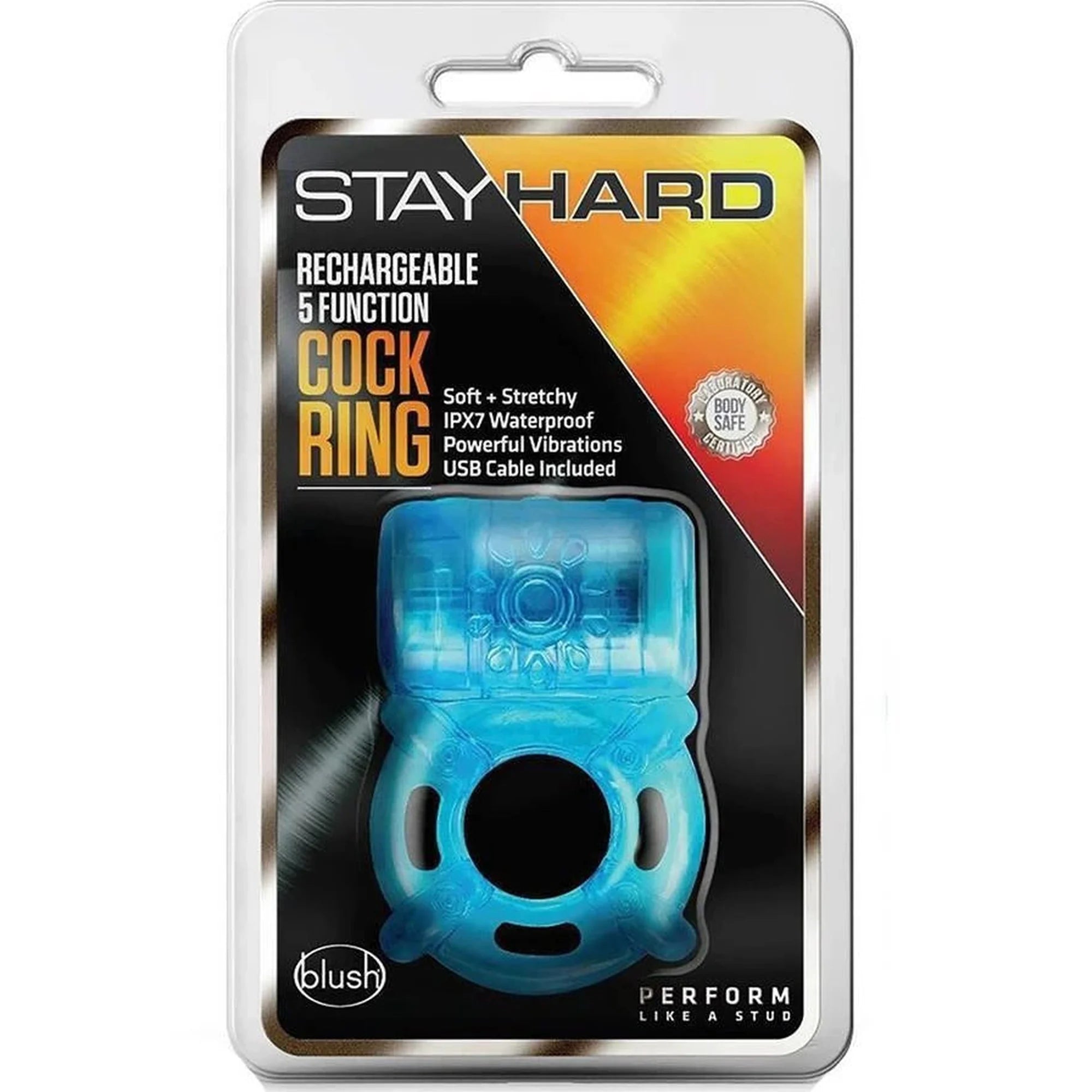 STAY HARD 5 FUNCTION COCK RING BLUE