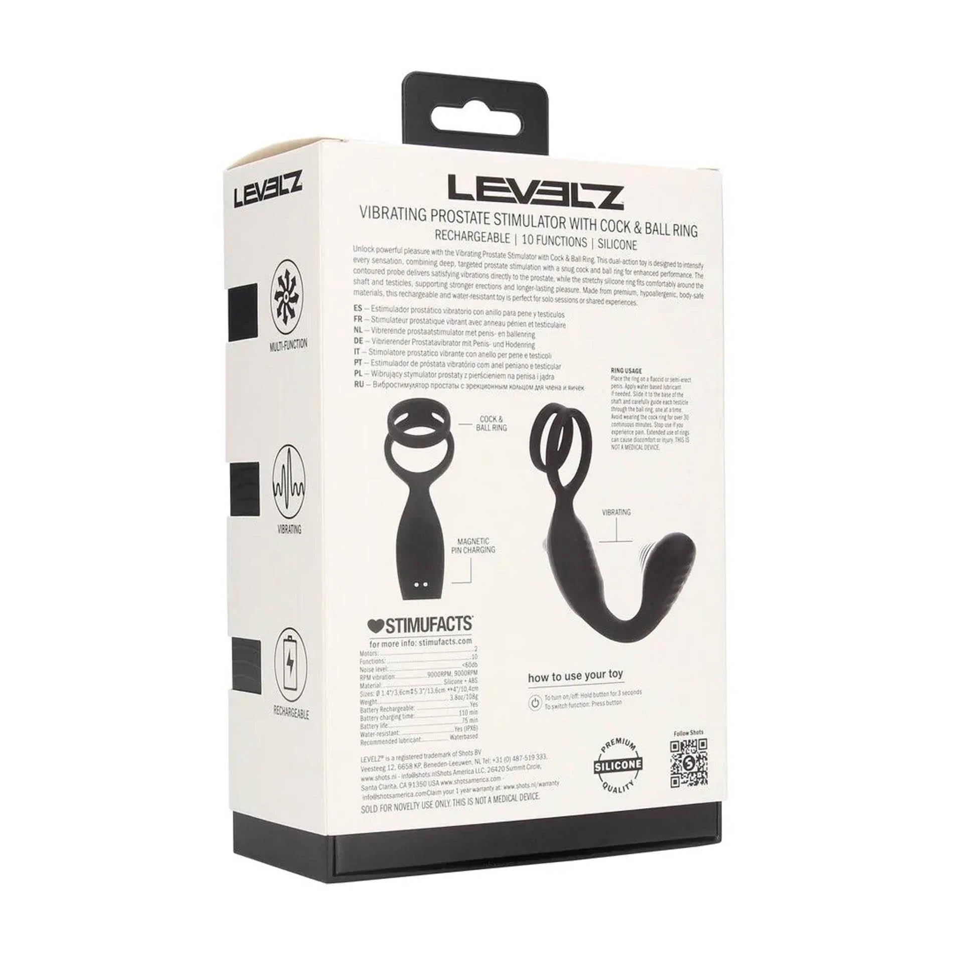 Vibrating Silicone Prostate Stimulator with Cock and Ball Ring - Black