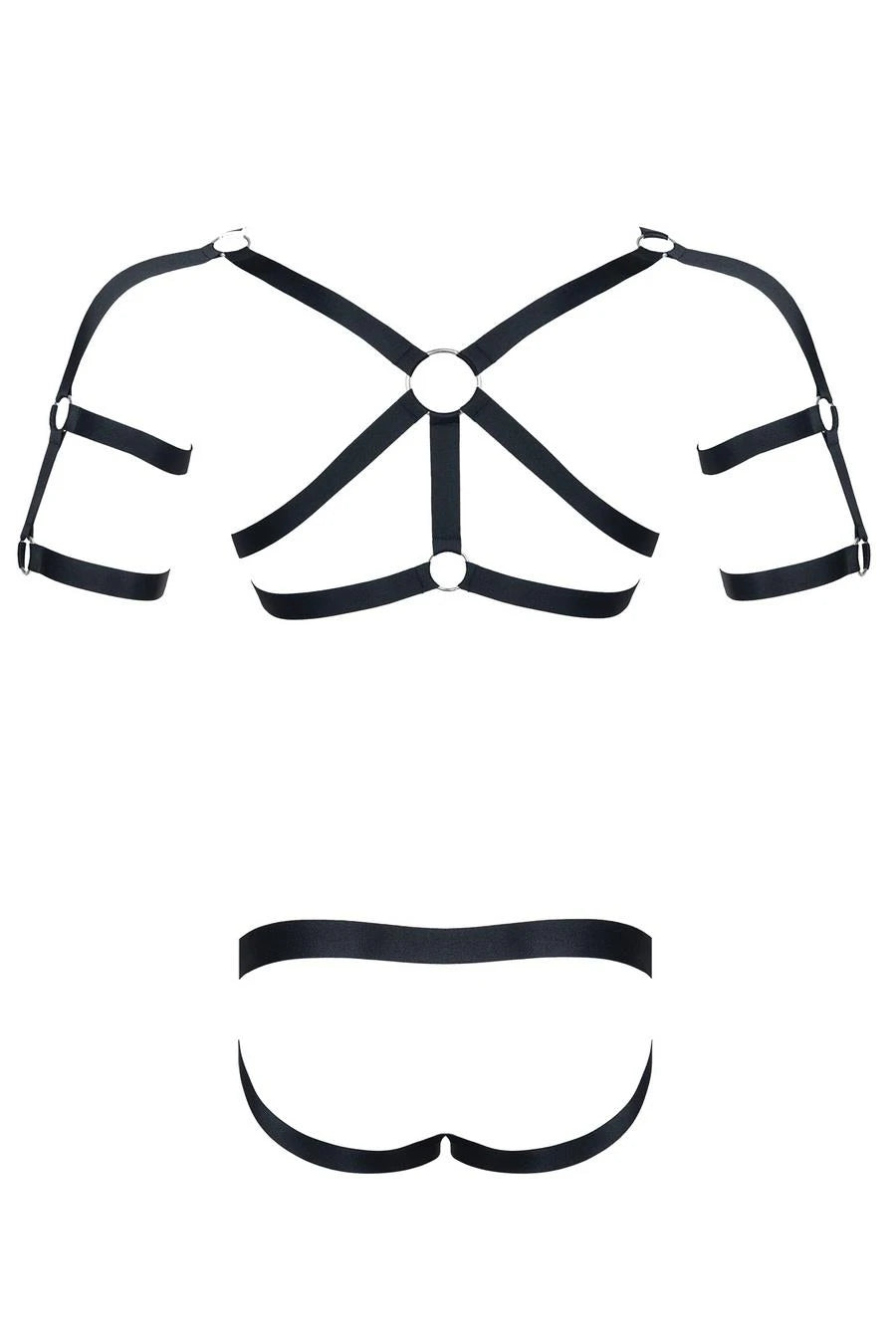 Men's rubber set: t-shirt with front and back embellishments, open-back briefs XXL/XXXL