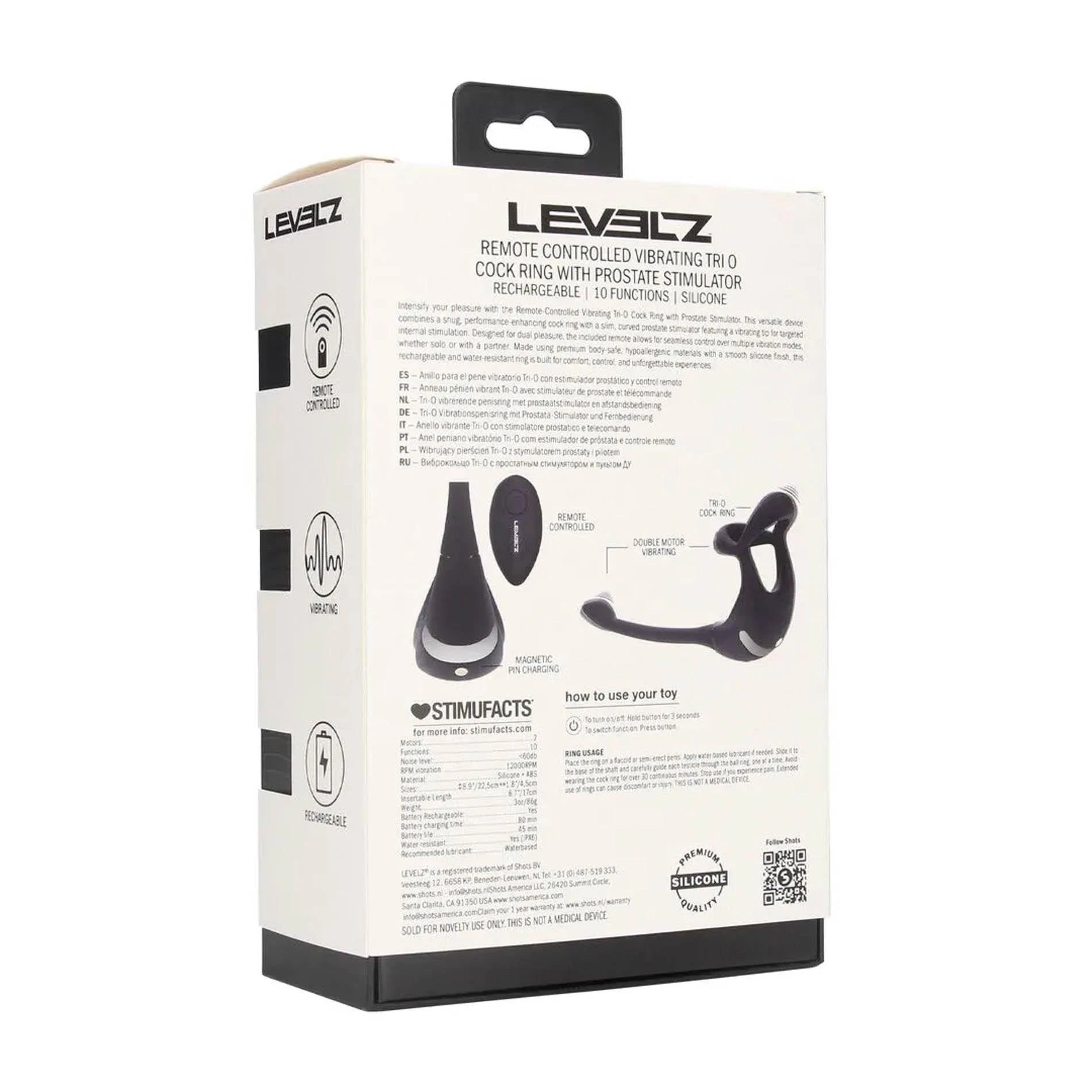 Remote Control Vibrating Silicone Tri O Cockring with Prostate Stimulator - Black