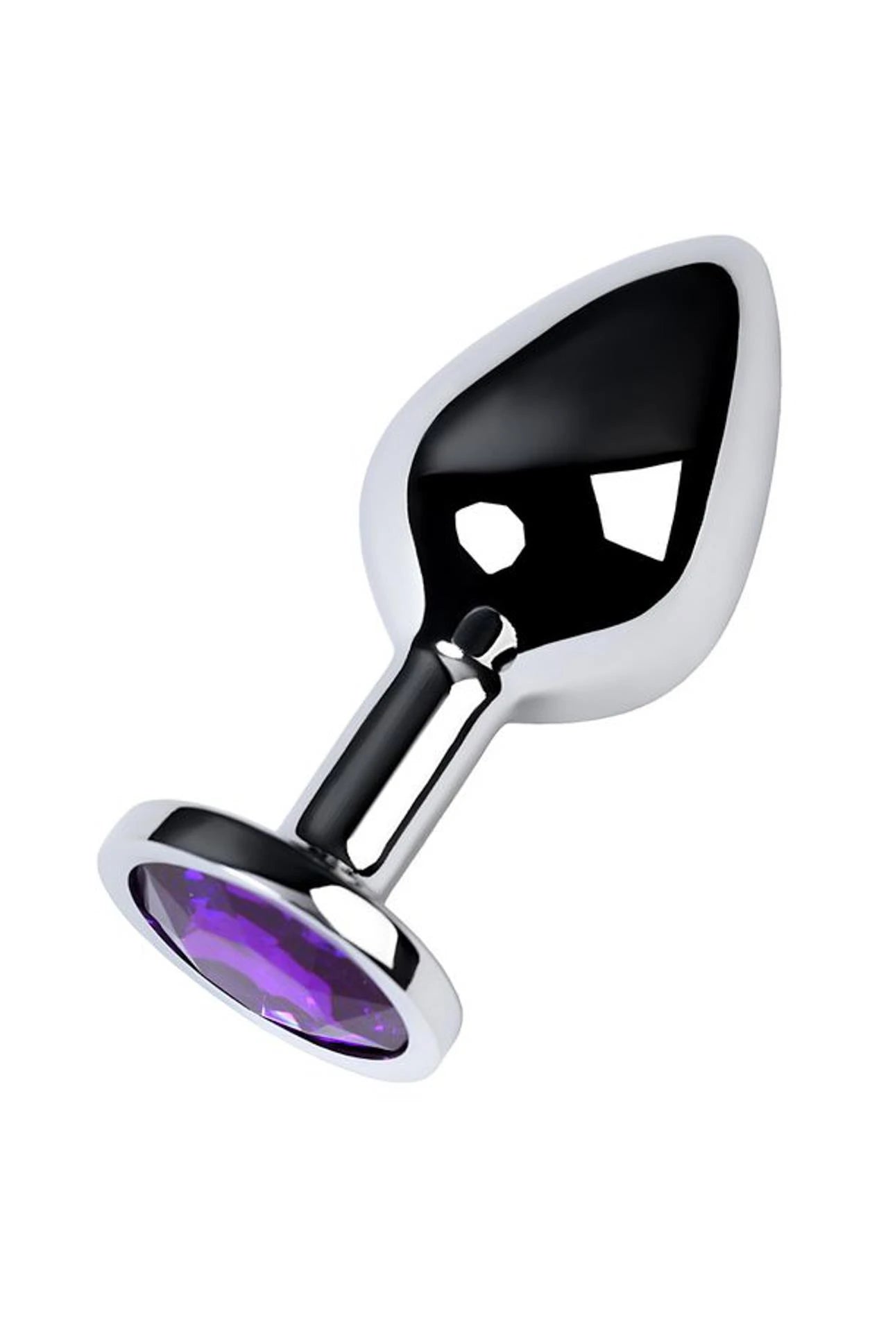 TOYFA Metal silver anal plug, with an amethyst-colored gem