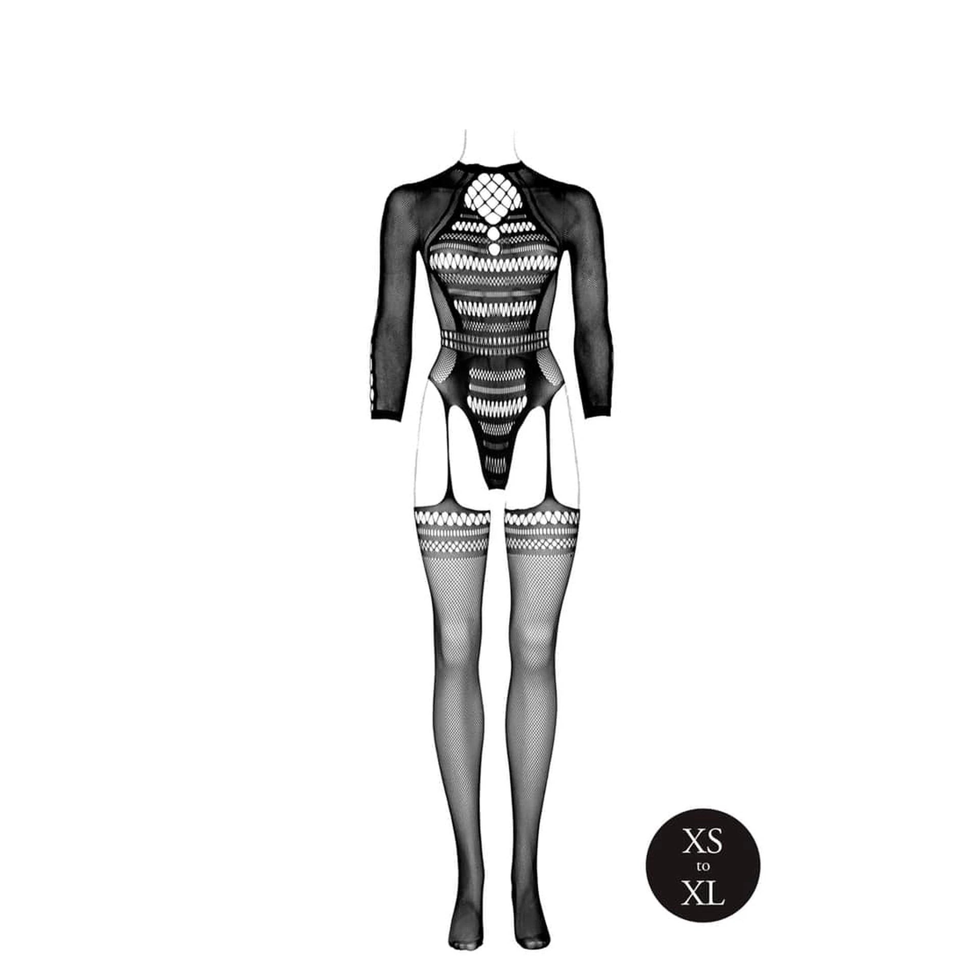 Bodystocking with Long Sleeves and Short Turtleneck - OS - Black