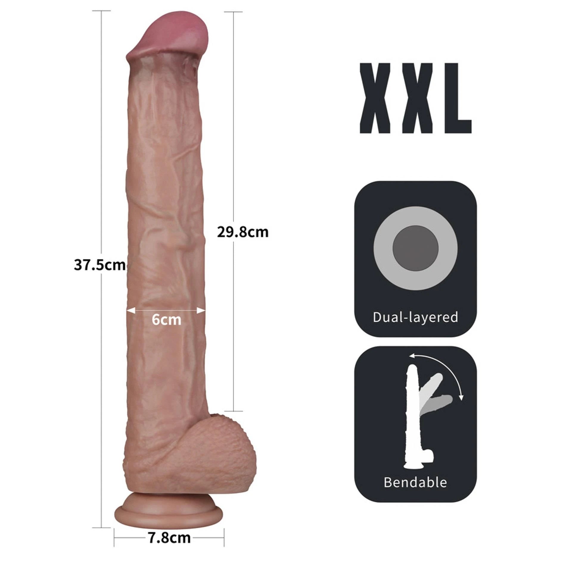 14.5'' Pénis XXL en silicone pliable à double couche (chair)