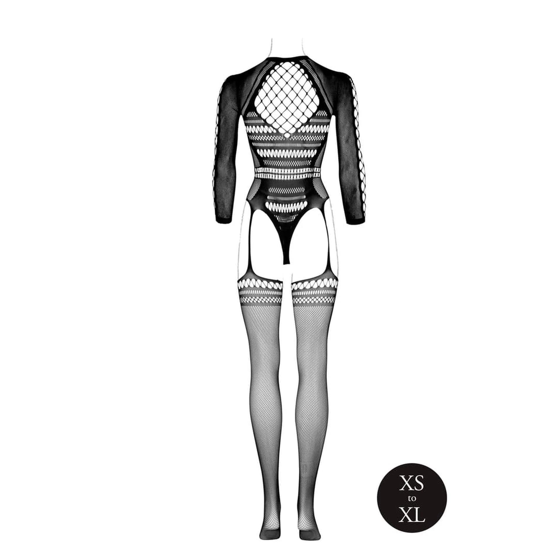 Bodystocking with Long Sleeves and Short Turtleneck - OS - Black