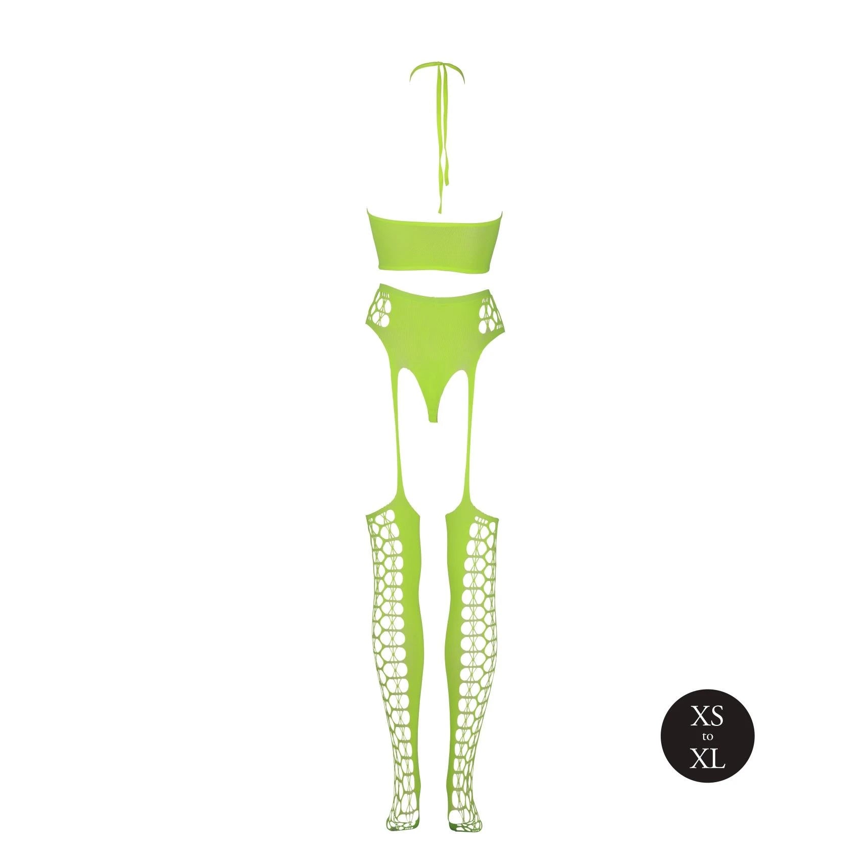 Two Piece with Crop Top and Stockings - One Size - Neon Green