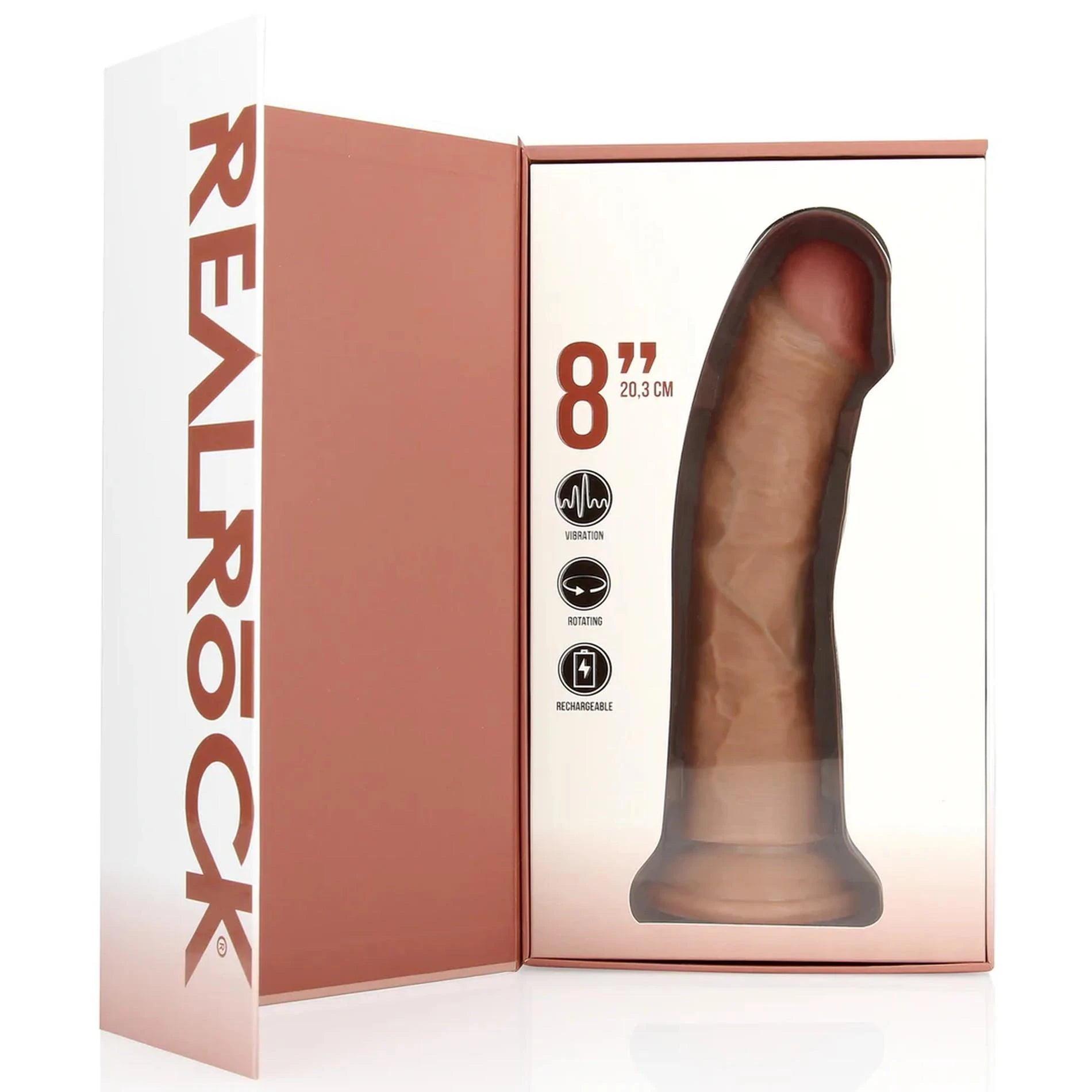 Vibrating and Rotating Regular Curved Cock - 8 / 20,5 cm - Tan