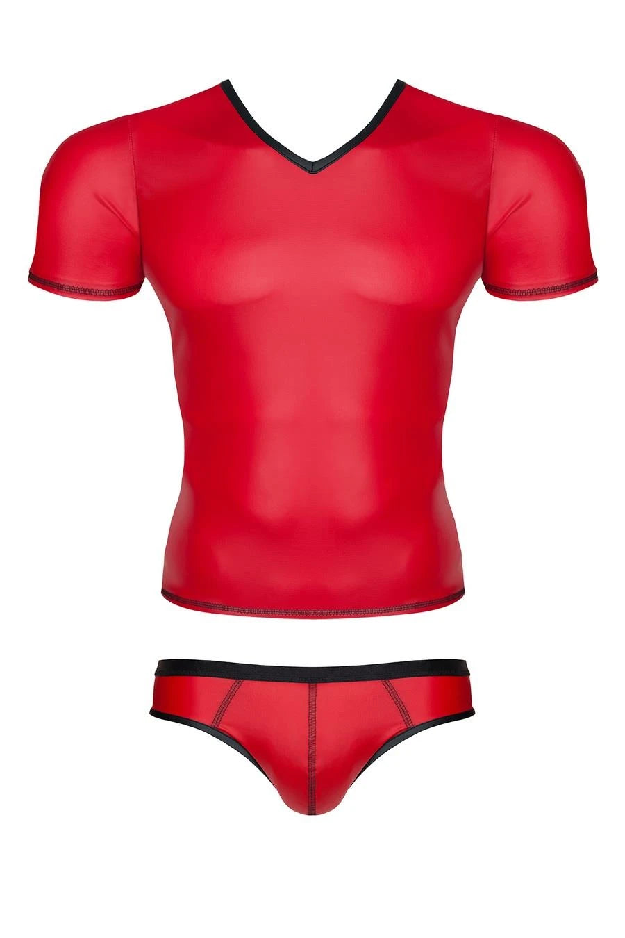 men's wet-look set: V-neck t-shirt, Brazilian briefs M