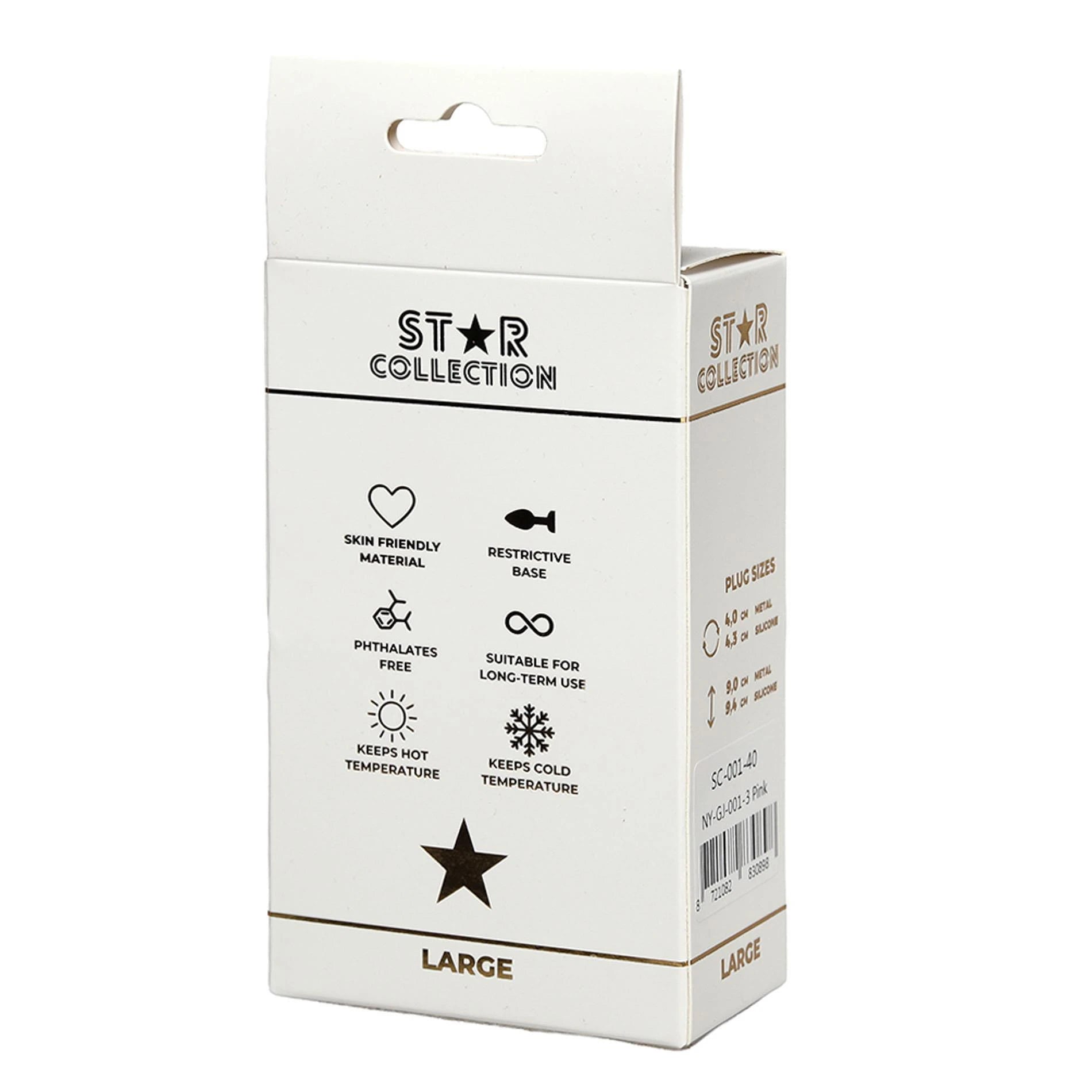 Star Collection - Pink Silicone Anal Plug L - Light Pink Stone