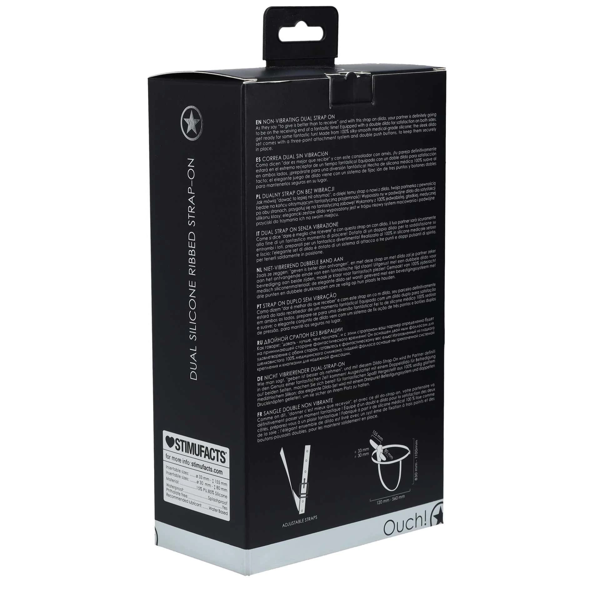 Ouch! - Godemichet double en silicone nervuré - Ajustable - Noir