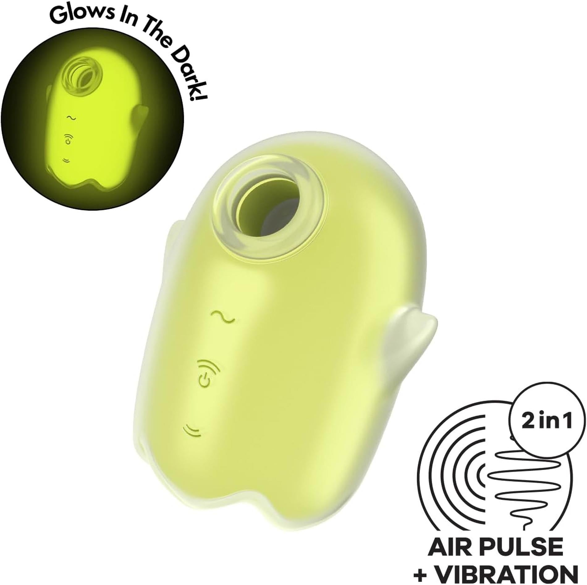 Glowing Ghost - Glow in the Dark - Double Air Pulse Vibrator - Yellow