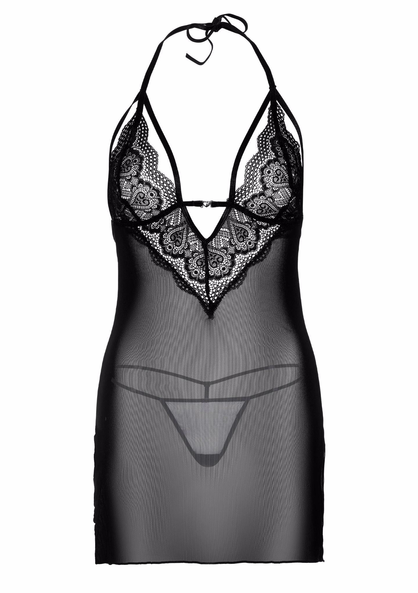 Strappy Lace Babydoll & Thong Black