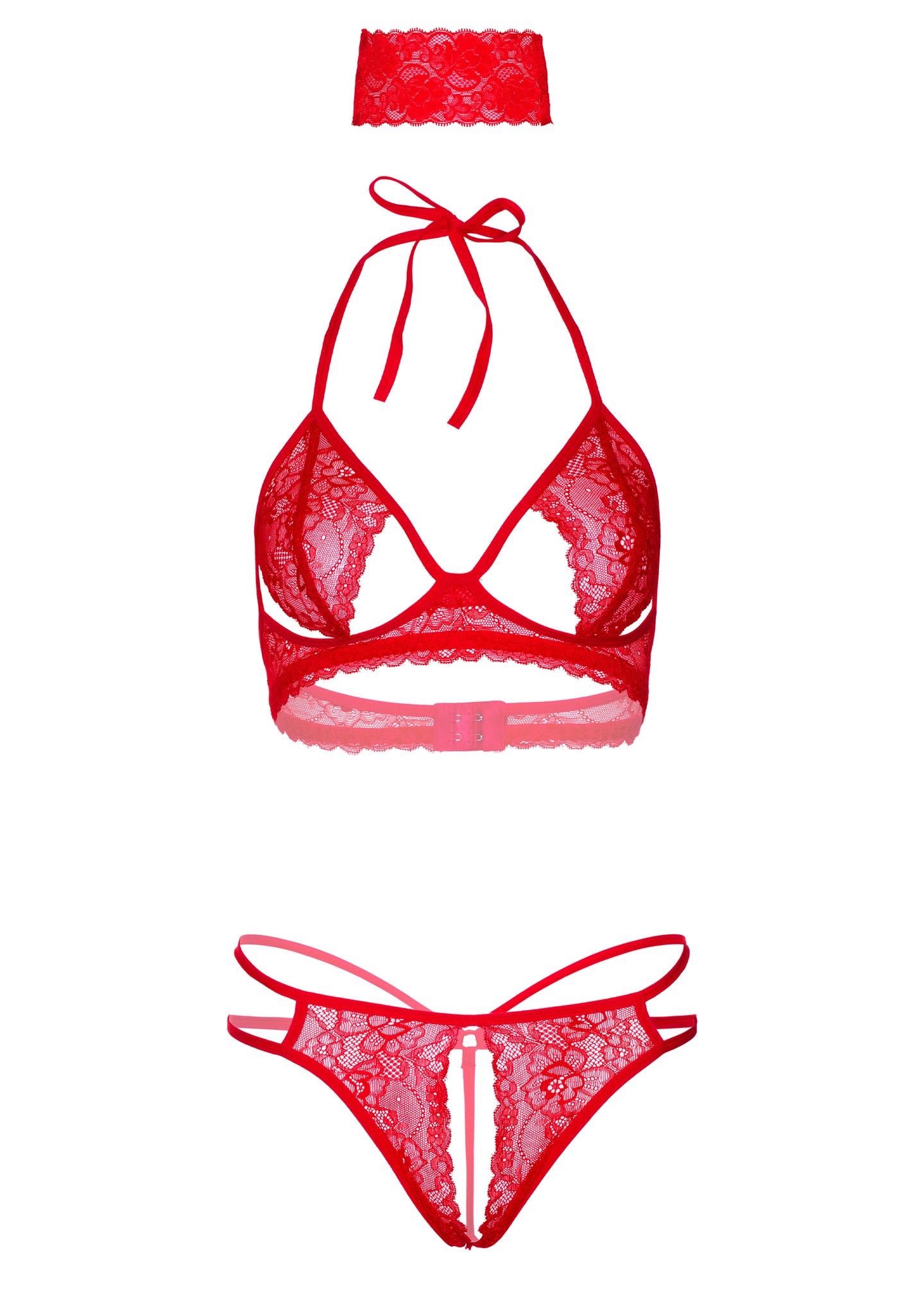 Ensemble soutien-gorge, culotte et bandeau 3 pièces rouge