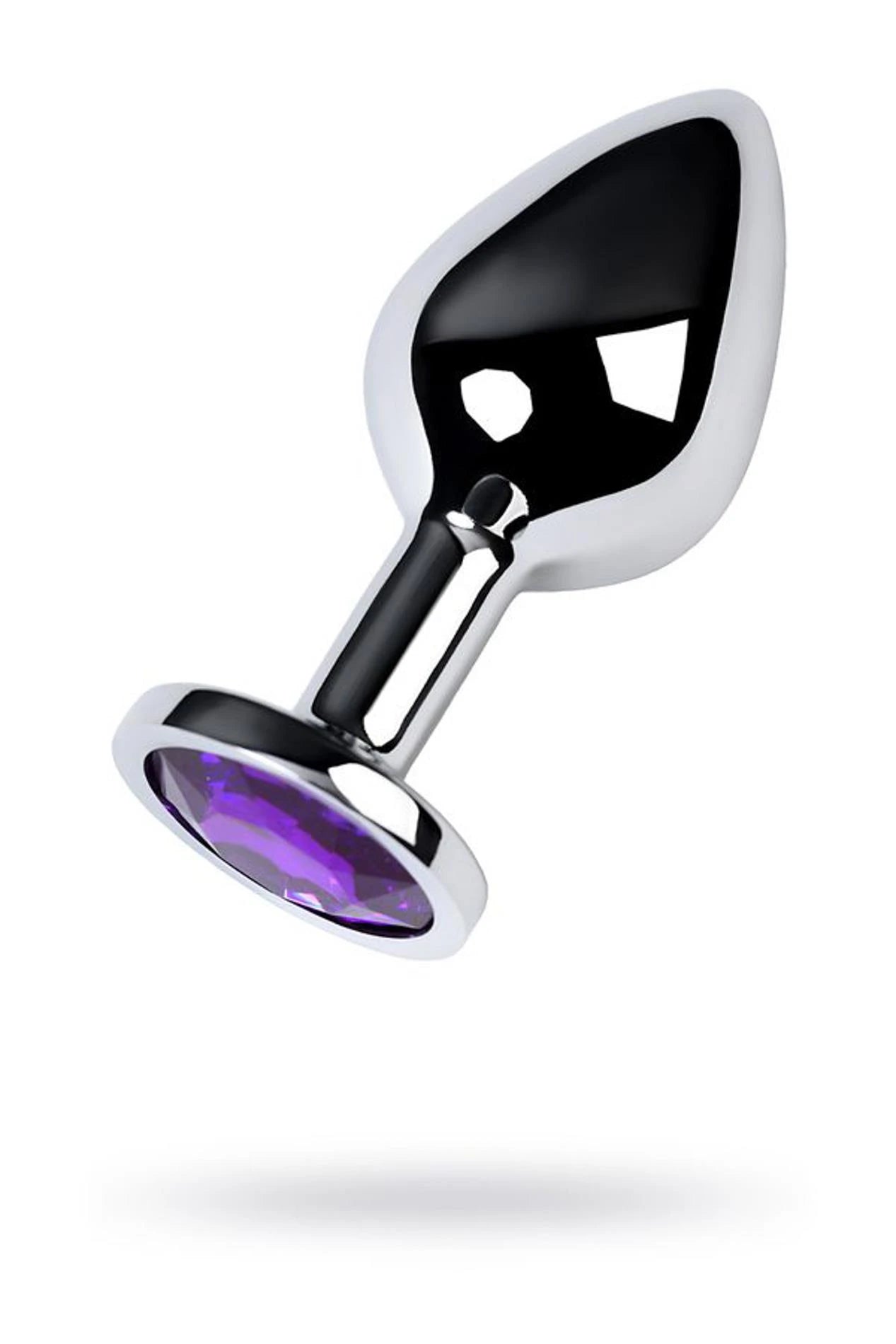 TOYFA Metal silver anal plug, with an amethyst-colored gem