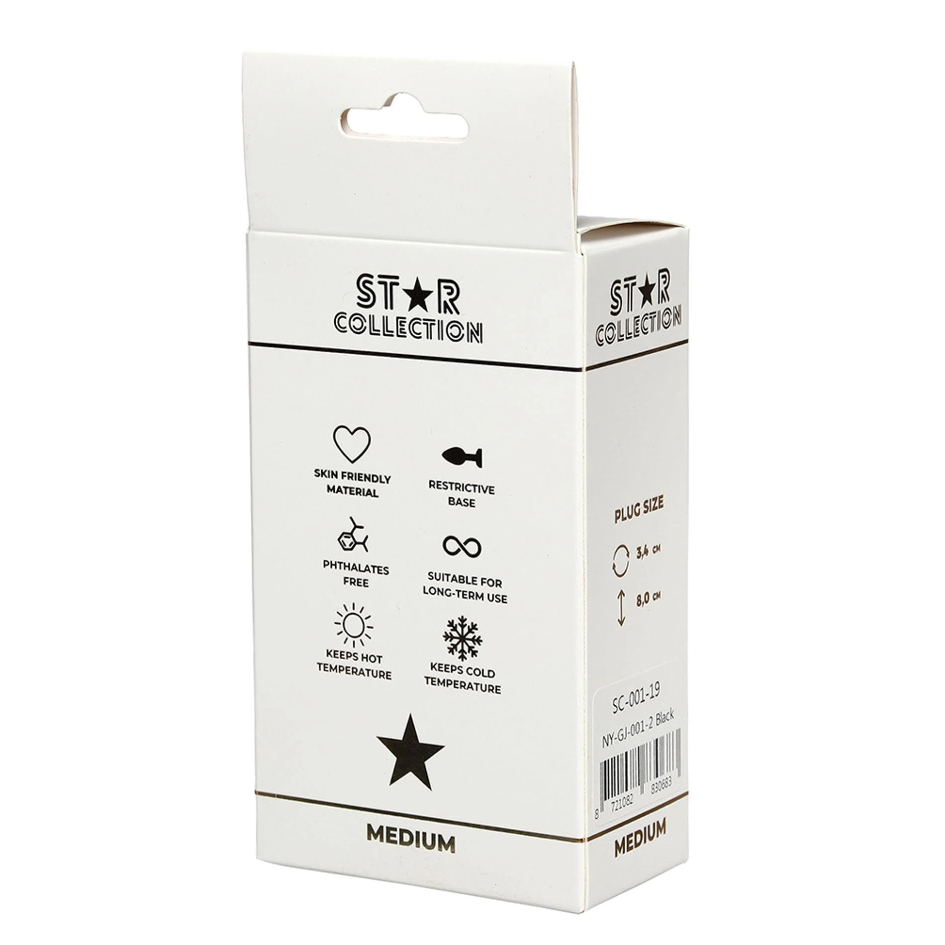 Star Collection - Black Silicone Anal Plug M - Purple Stone