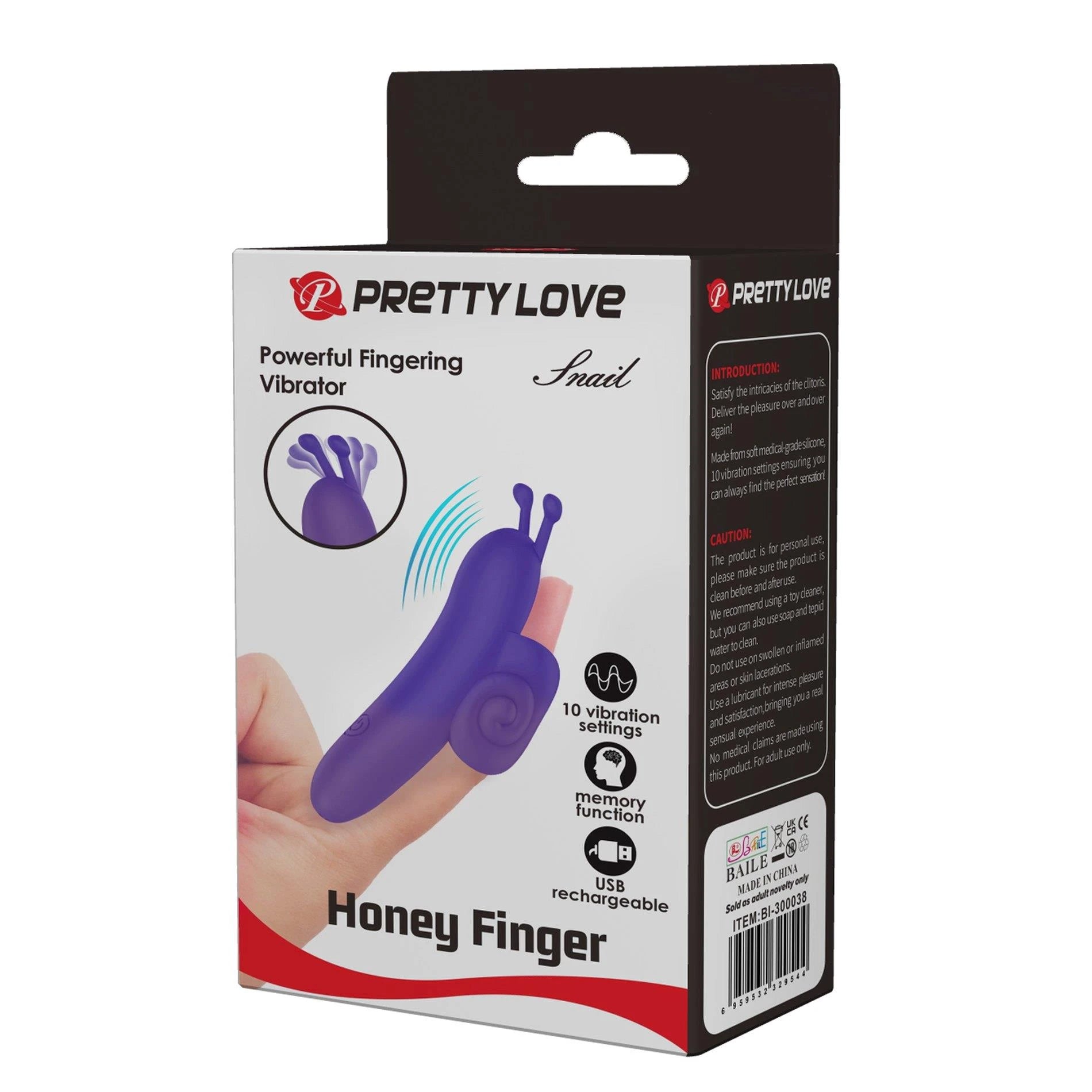 PRETTY LOVE - Snail Honey Finger, 10 fonctions de vibration, fonction mémoire
