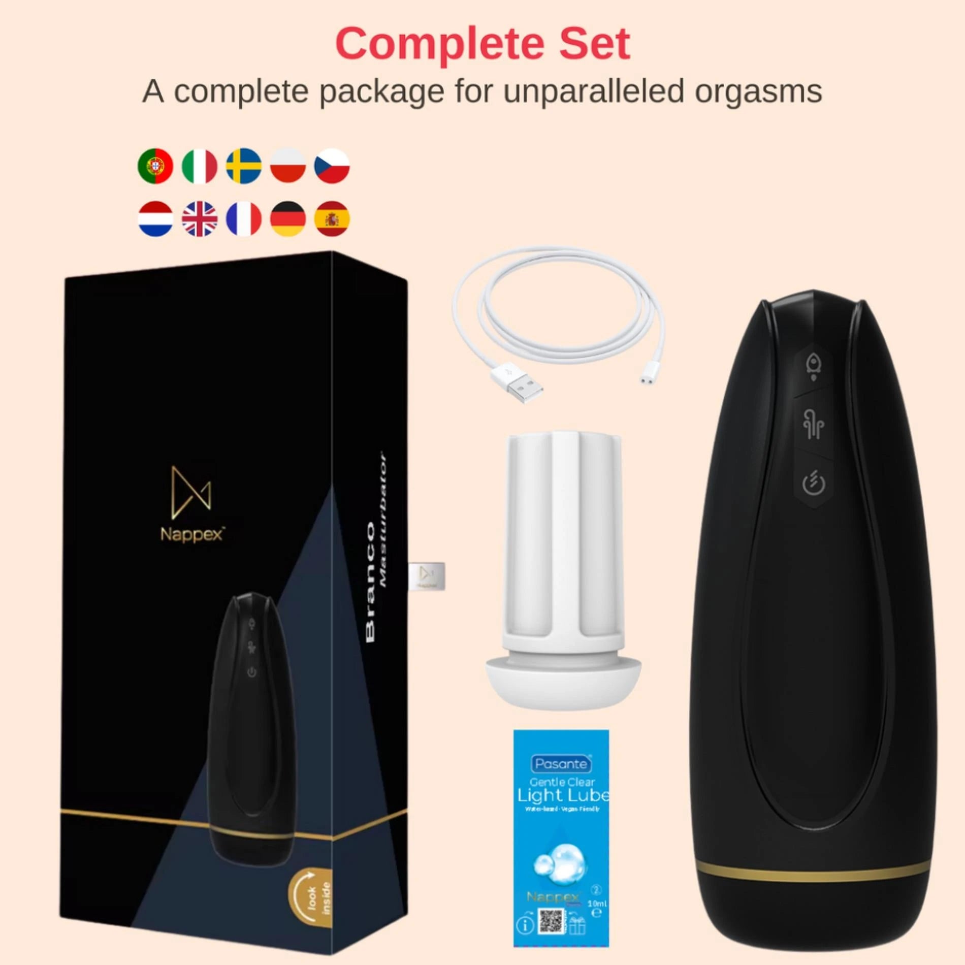 Masturbator - Nappex™ White Black - Premium Masturbators (10 Languages