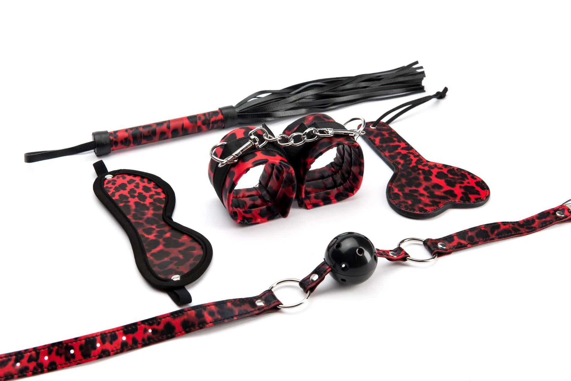 Ensemble bondage 5 pièces léopard