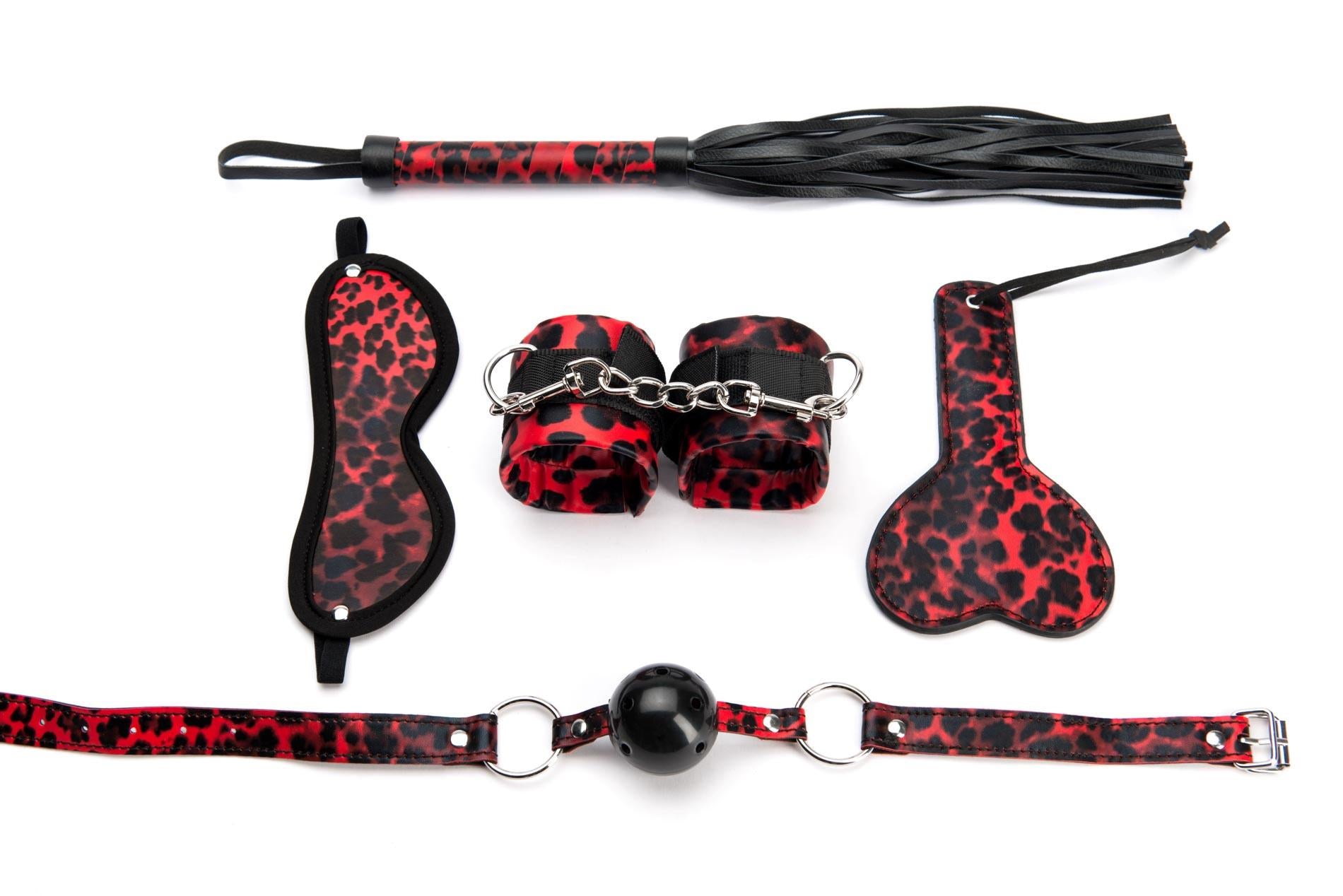 Ensemble bondage 5 pièces léopard