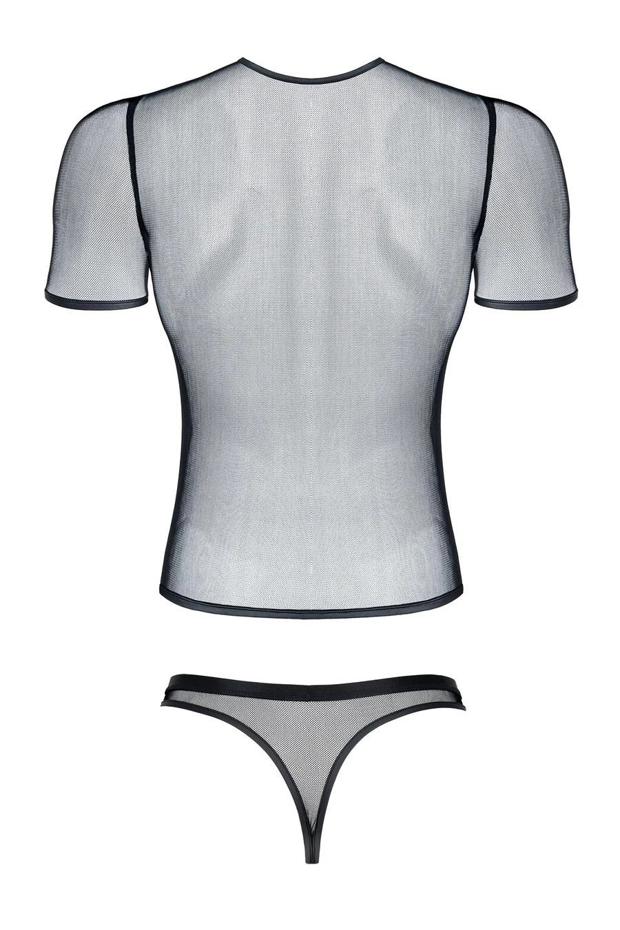 men's stretchy mesh set: V-neck t-shirt, thong S