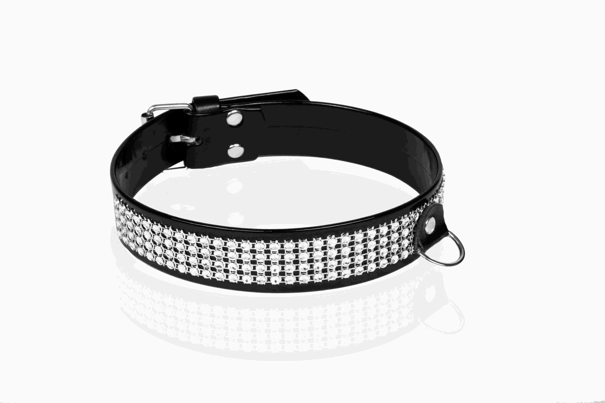 Fixations-WHIPS vernis, collier femme avec cristaux, noir, 3cm