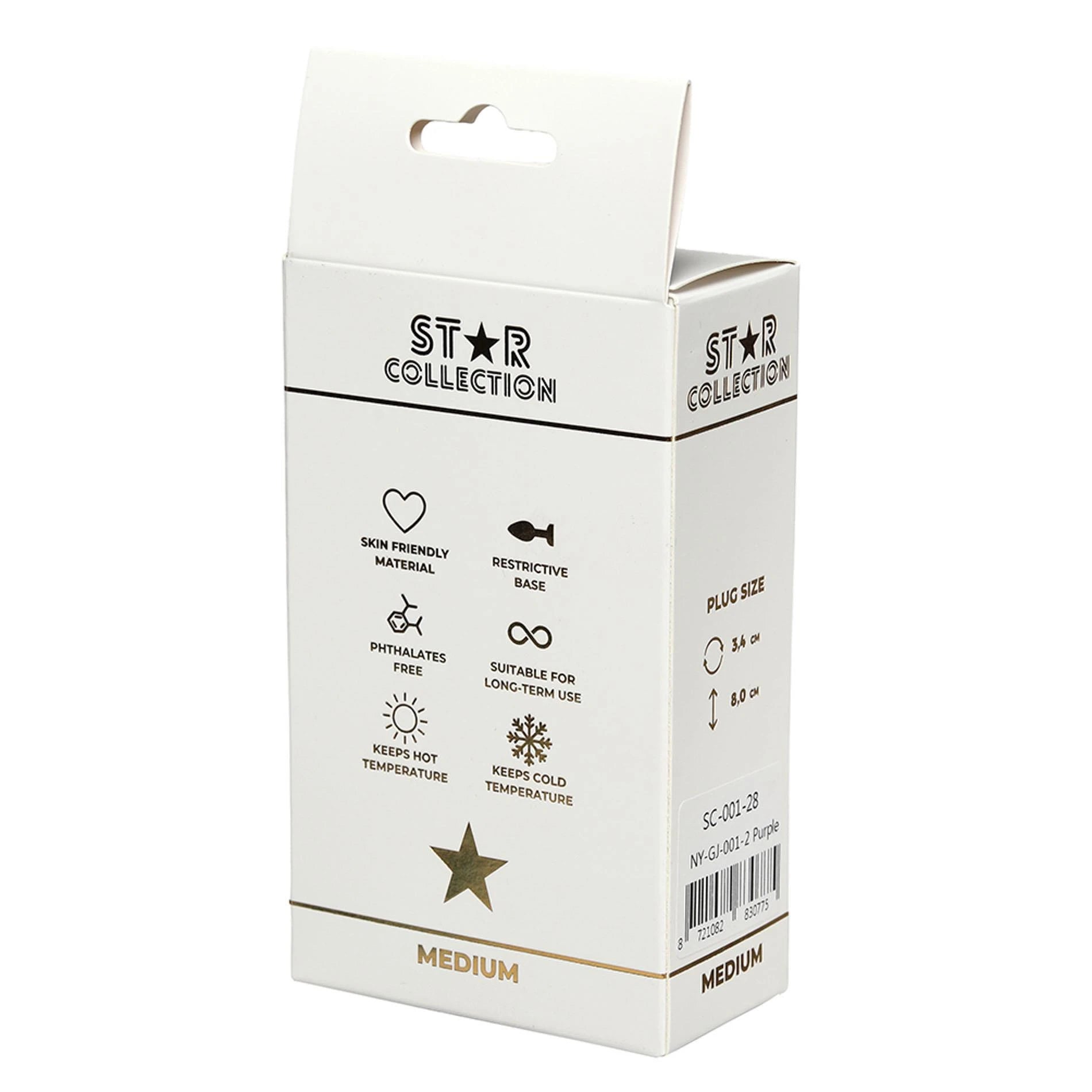 Star Collection - Purple Silicone Anal Plug M - Light Blue Stone