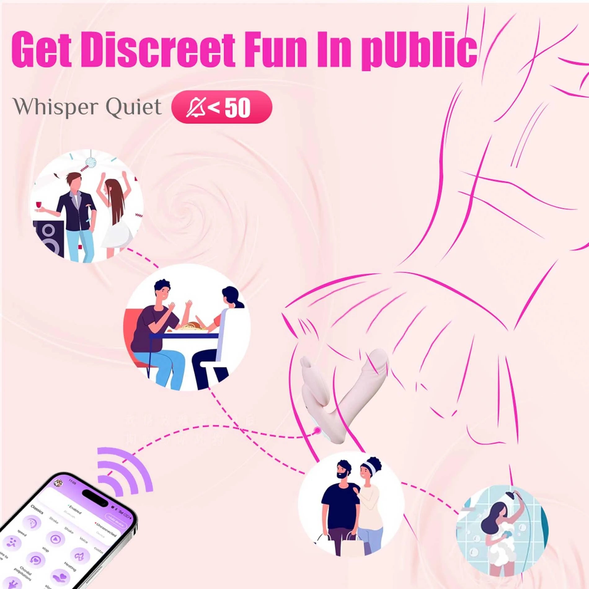 Silicone vibrator 3 speeds, 6 frequencies
Finger function, Heating + APP control