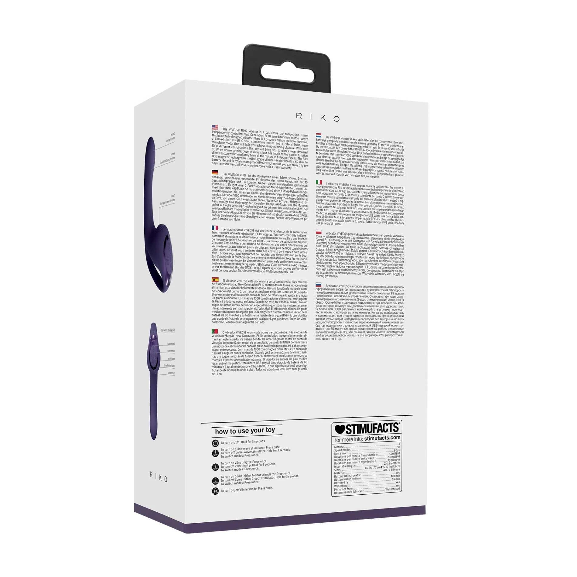 Riko – Vibrateur rechargeable triple action avec mouvement de doigt avancé et stimulateur d'ondes pulsées – Violet