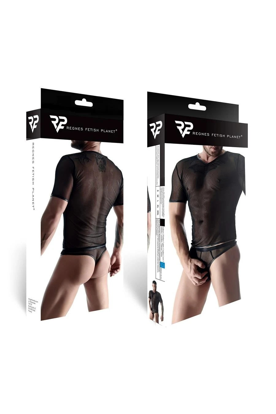 men's stretchy mesh set: V-neck t-shirt, thong S