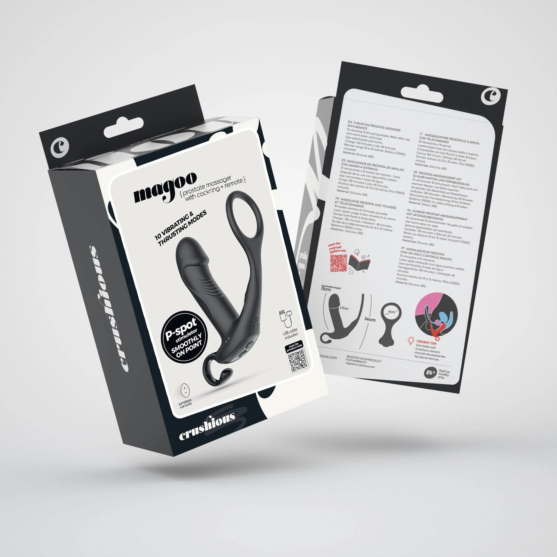 Magoo - Vibrating and Thrusting Prostate Massager with Cockring and Remote Control - Black