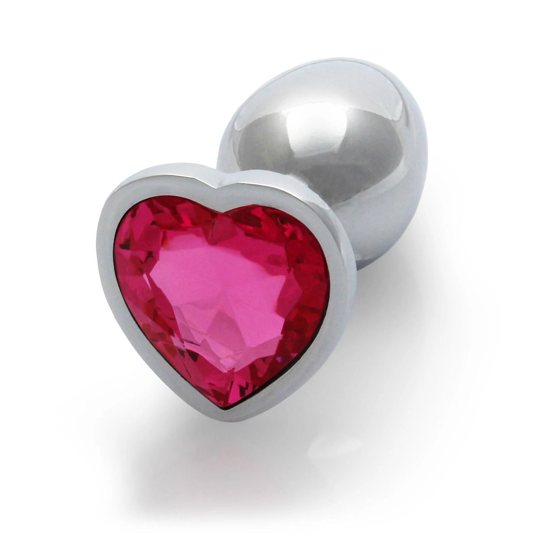 Heart Gem Butt Plug - Small - Silver/Rubellite Pink