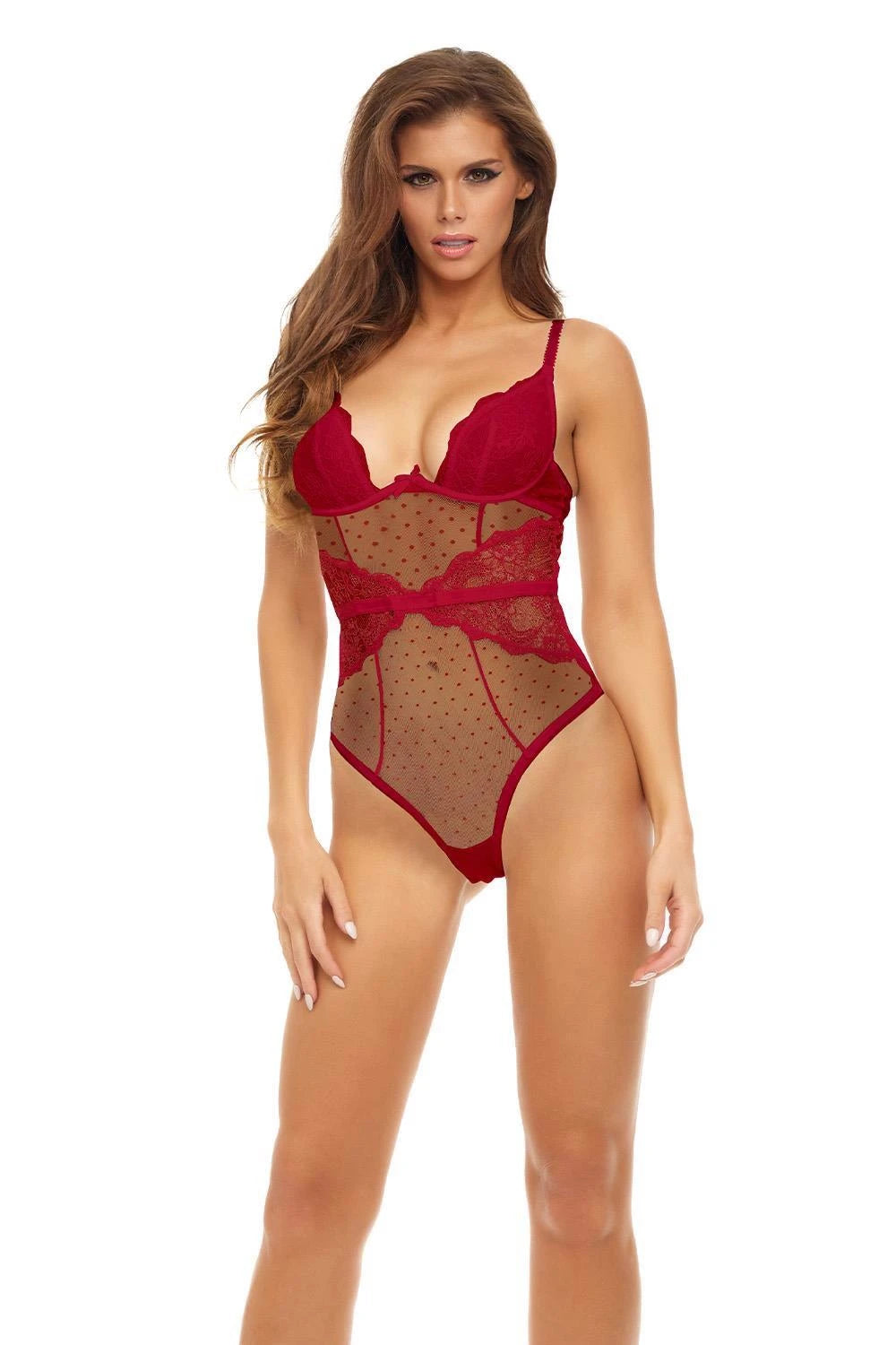 BOMBSHELL NUISSETTE TRANSPARENTE EN DENTELLE ROUGE, T L