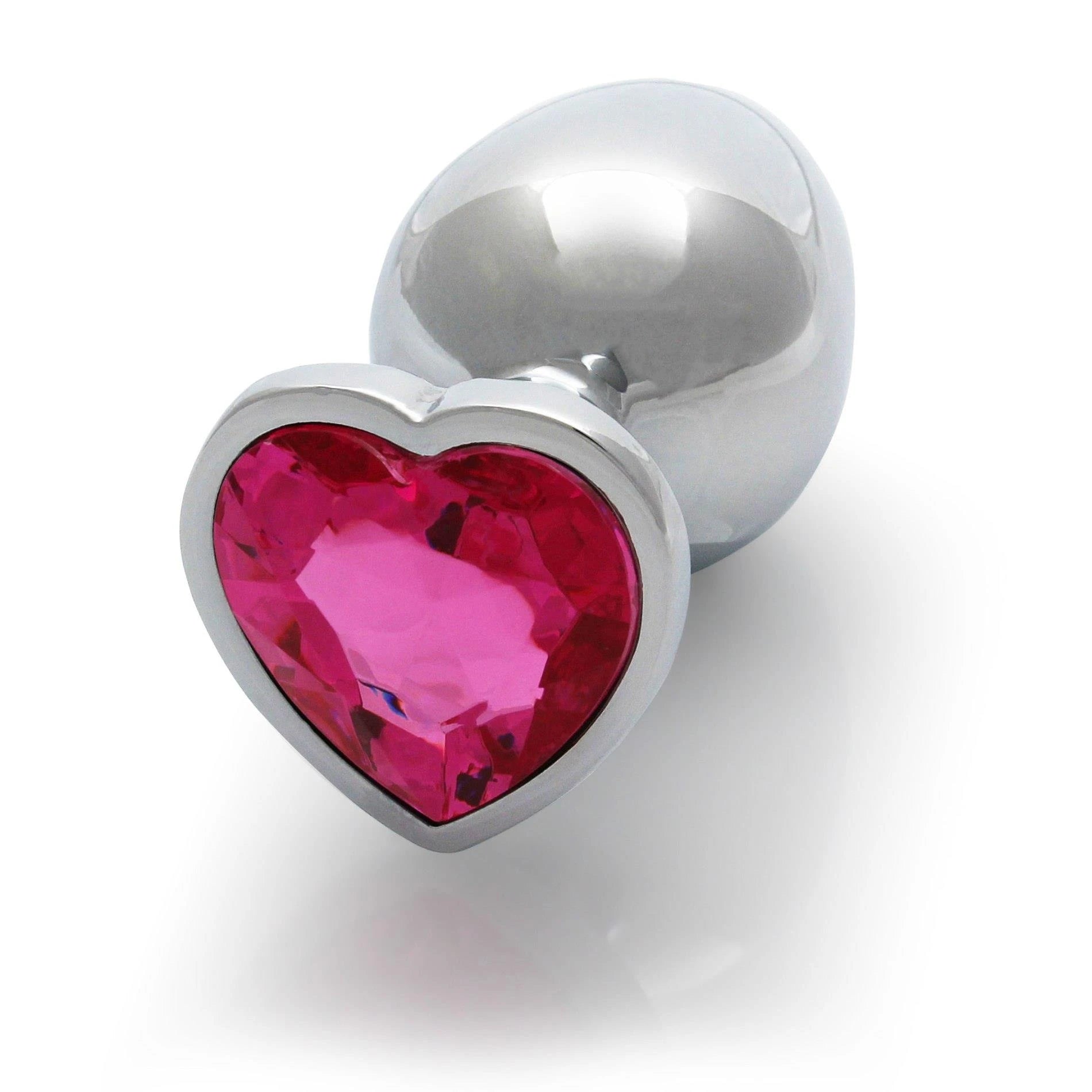 Heart Gem Butt Plug - Medium - Silver/Rubellite Pink