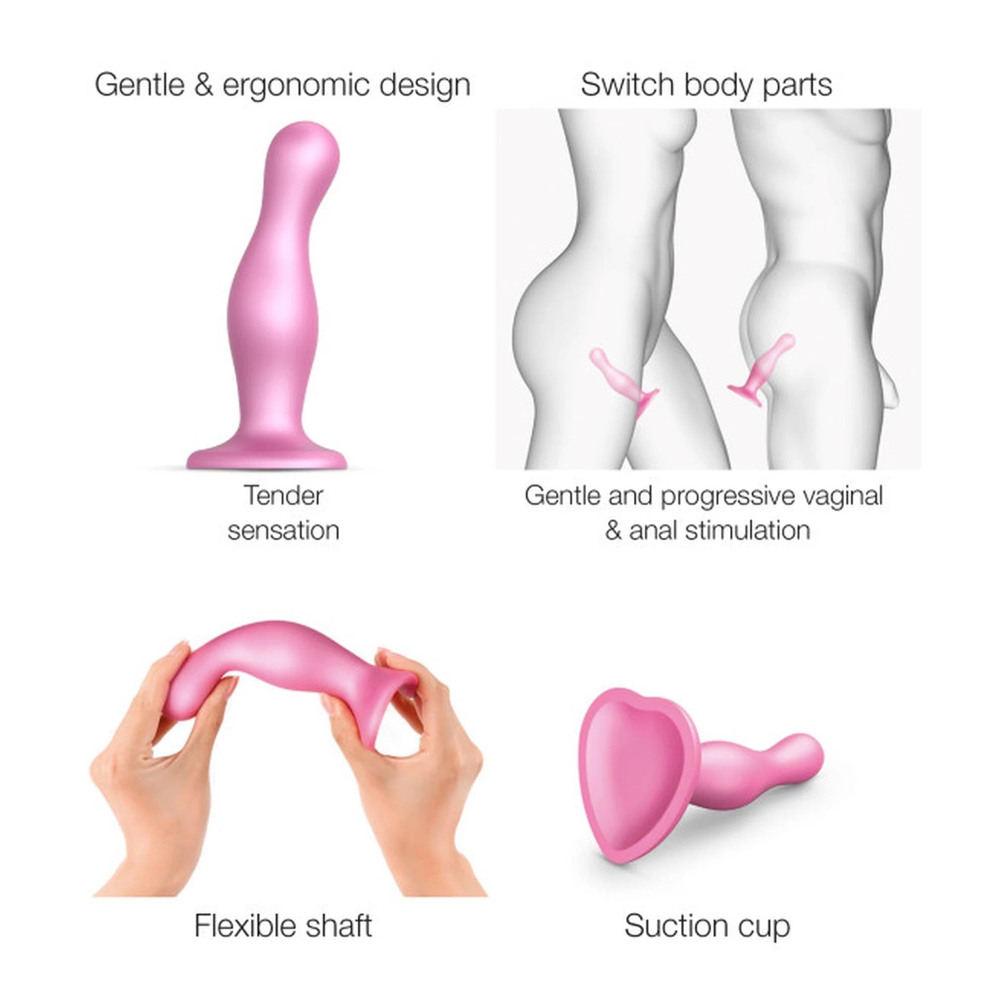 DILDO PLUG CURVY METALLIC SUGAR PINK- S